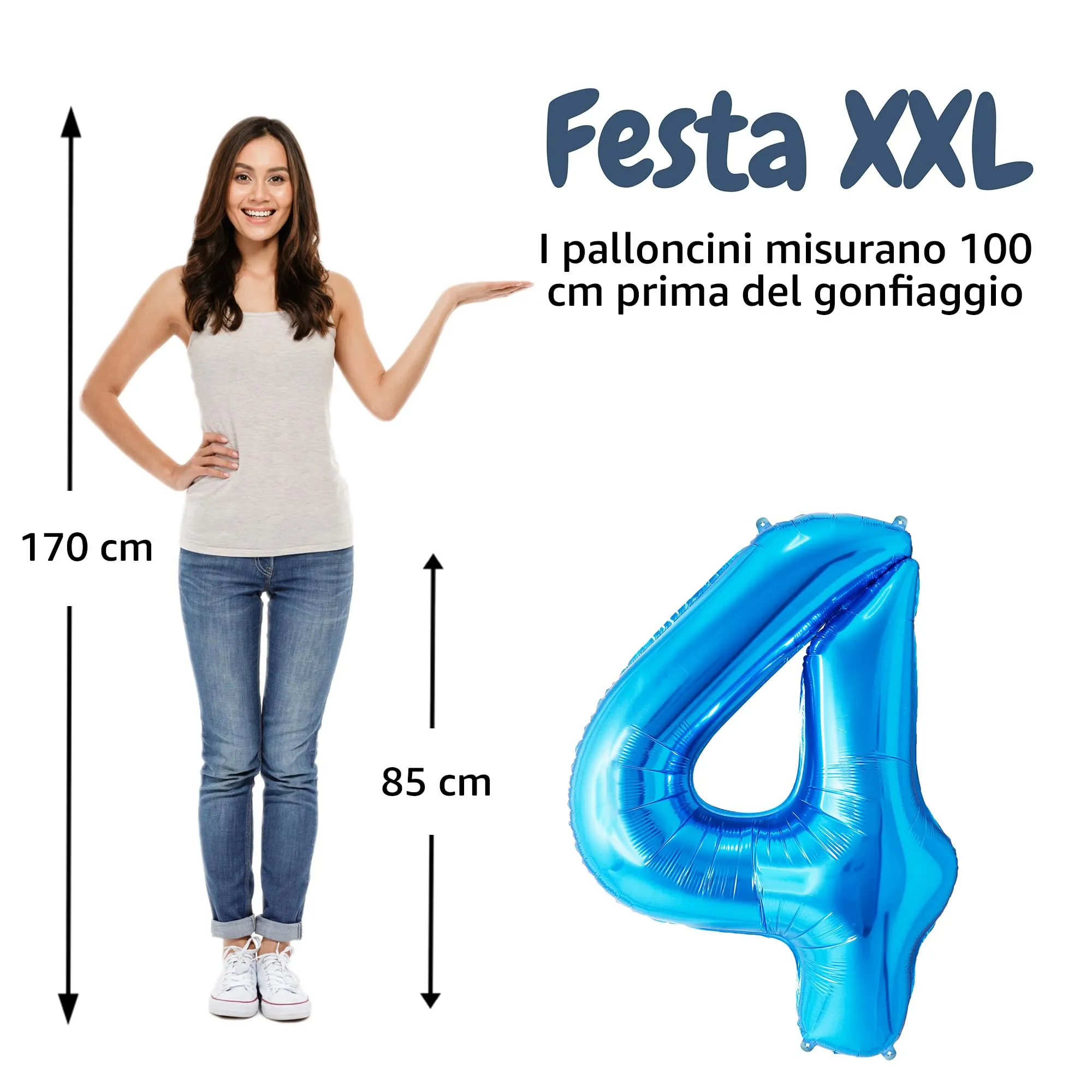 FUNFEST Palloncino Numero 4 Blu Lucido 100cm - immagine 2