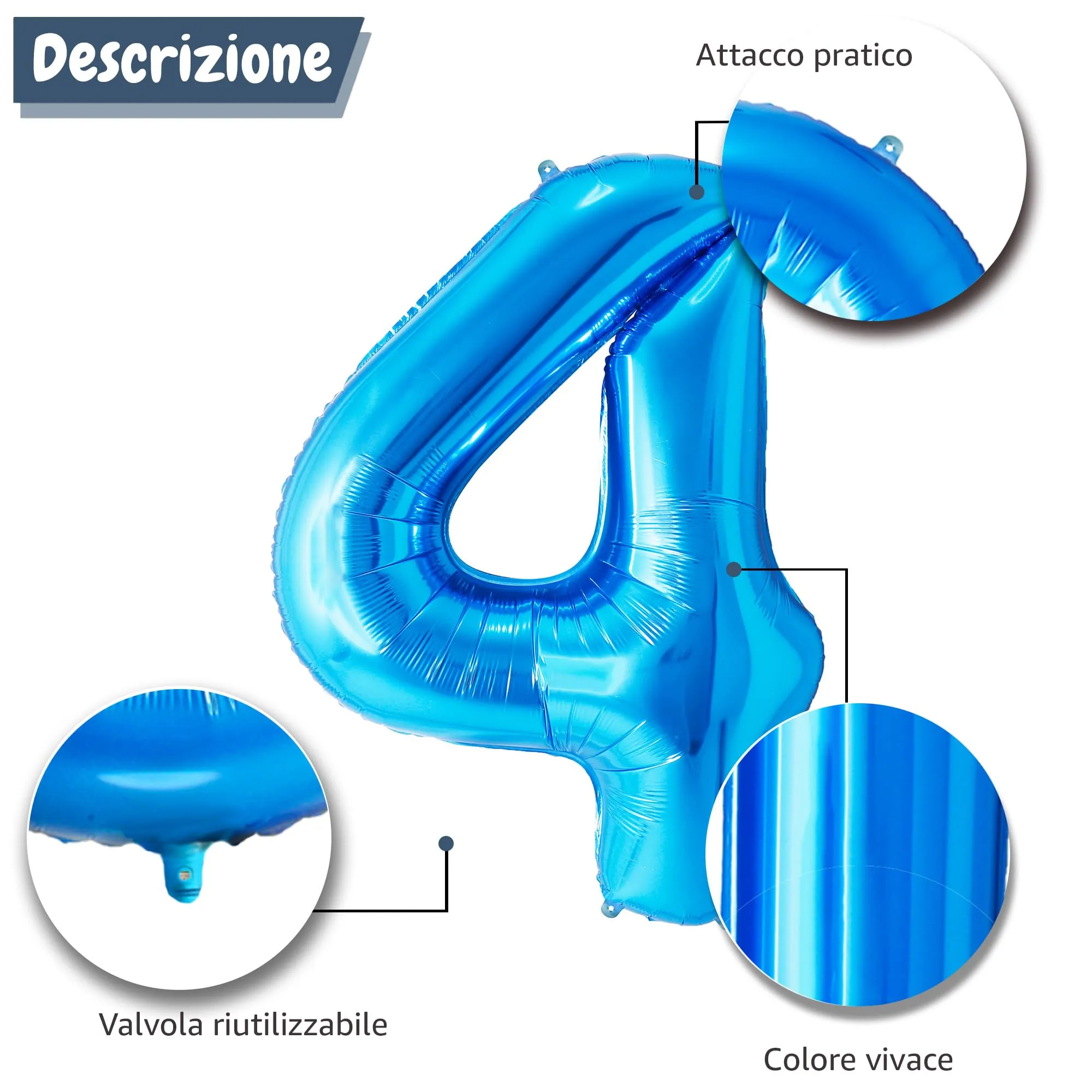 FUNFEST Palloncino Numero 4 Blu Lucido 100cm - immagine 6