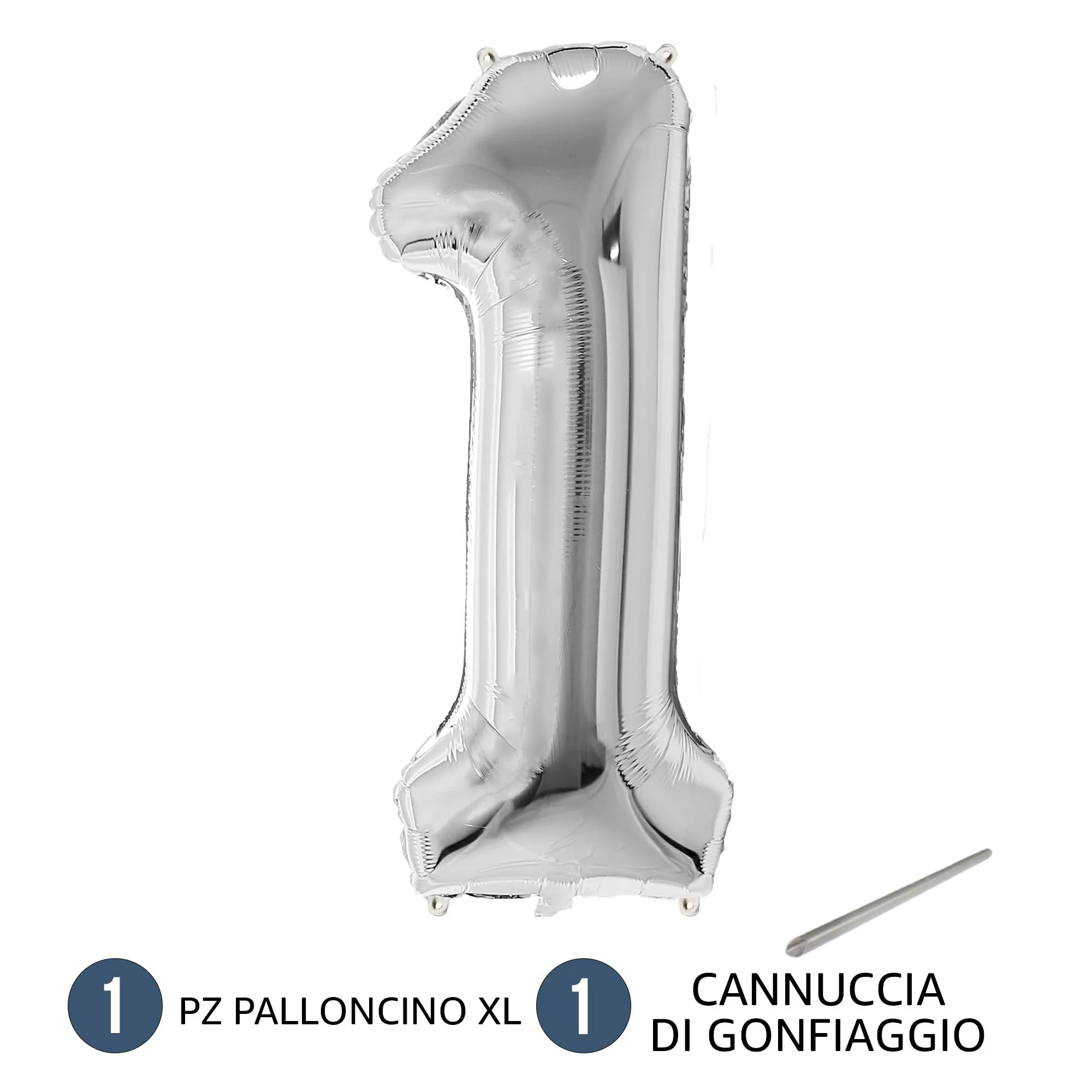 FUNFEST Palloncino Numero 1 Argento Metallizzato 100cm - immagine 7
