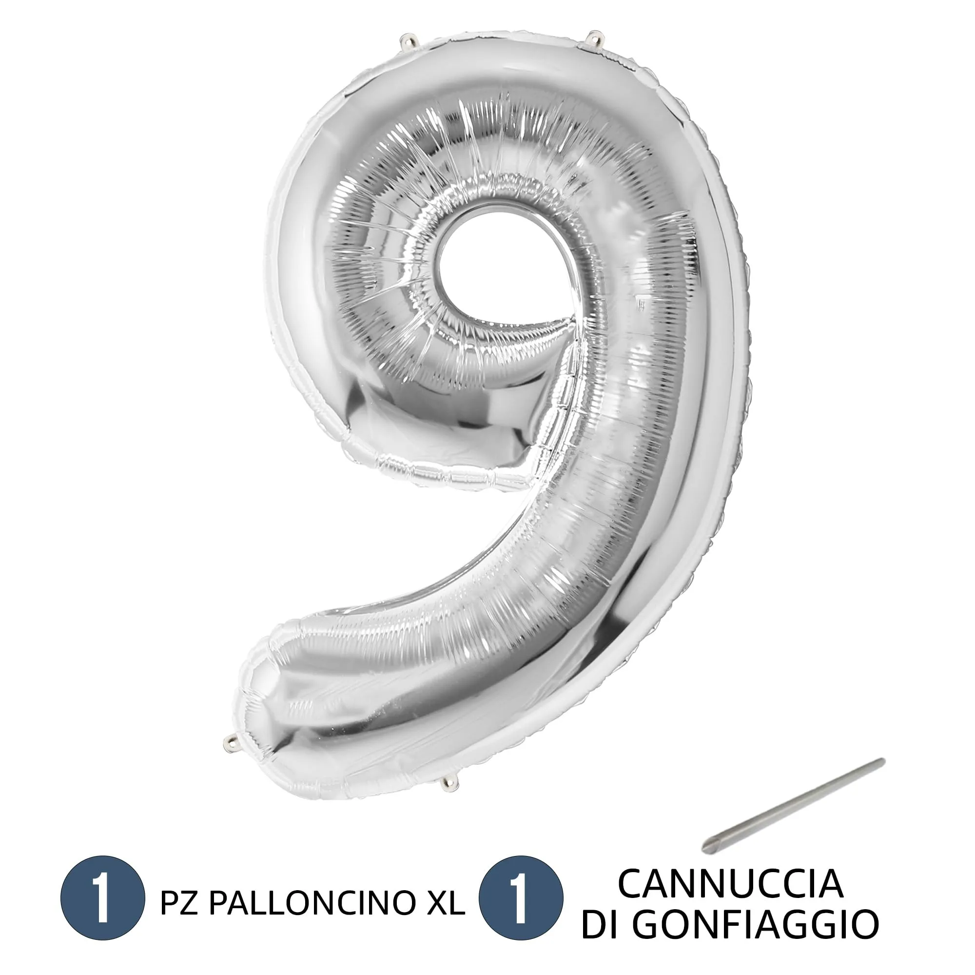 FUNFEST Palloncino Numero 9 Argento 100cm – Decorazione Compleanno Metallizzata – Elio o Aria - immagine 7