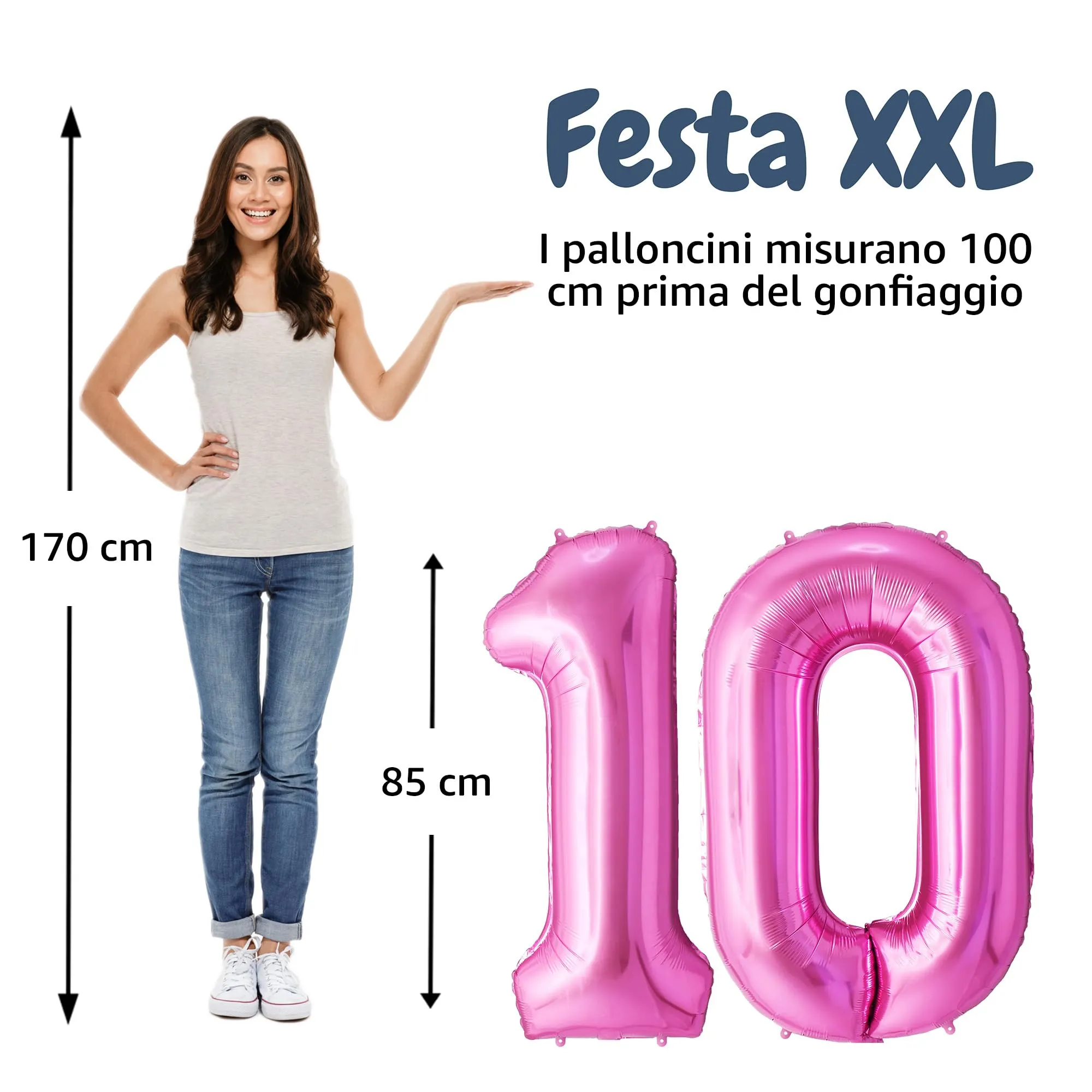 FUNFEST Palloncini 10° Compleanno Rosa Giganti 100cm - immagine 2