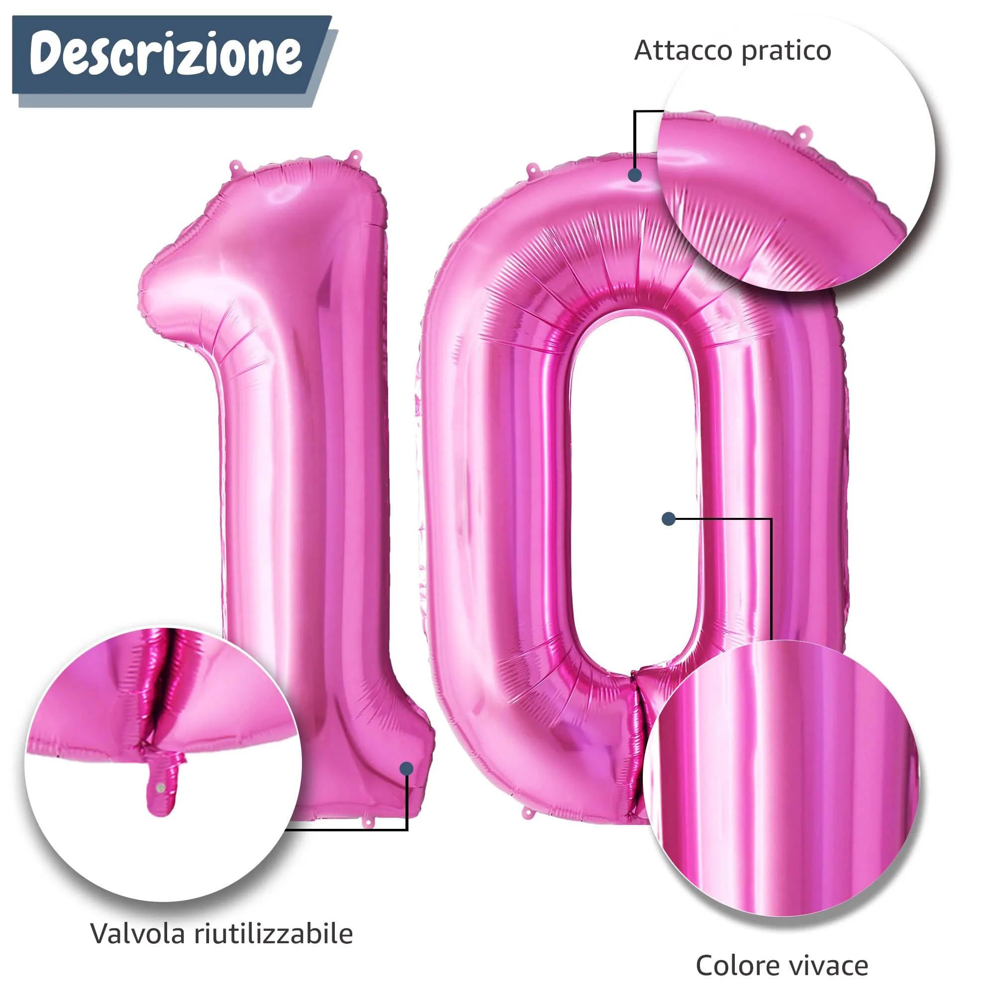 FUNFEST Palloncini 10° Compleanno Rosa Giganti 100cm - immagine 6