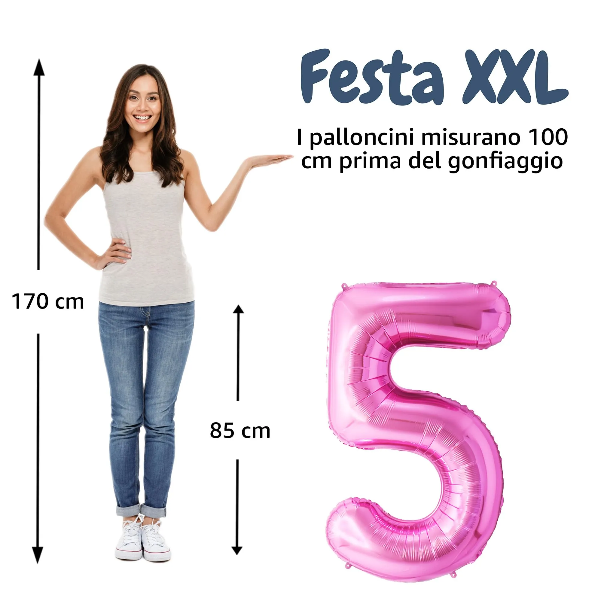 FUNFEST Palloncino Numero 5 Oro Rosa/Pink 100cm - immagine 2