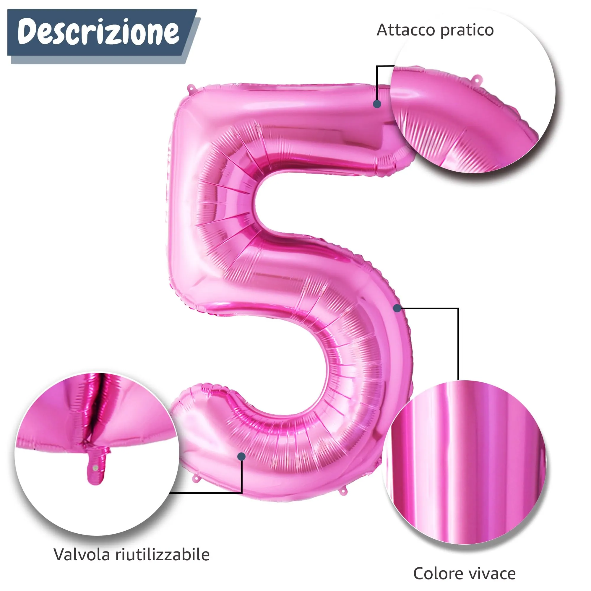 FUNFEST Palloncino Numero 5 Oro Rosa/Pink 100cm - immagine 6