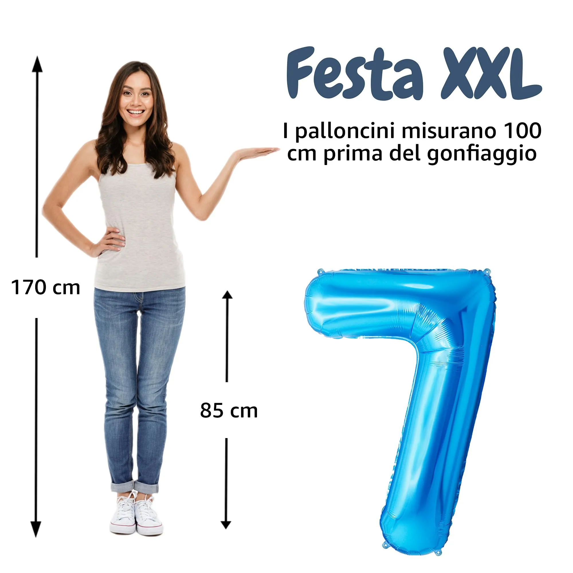 FUNFEST Palloncino Numero 7 Blu 100cm – Decorazione Compleanno Ragazzo – Elio o Aria - immagine 2