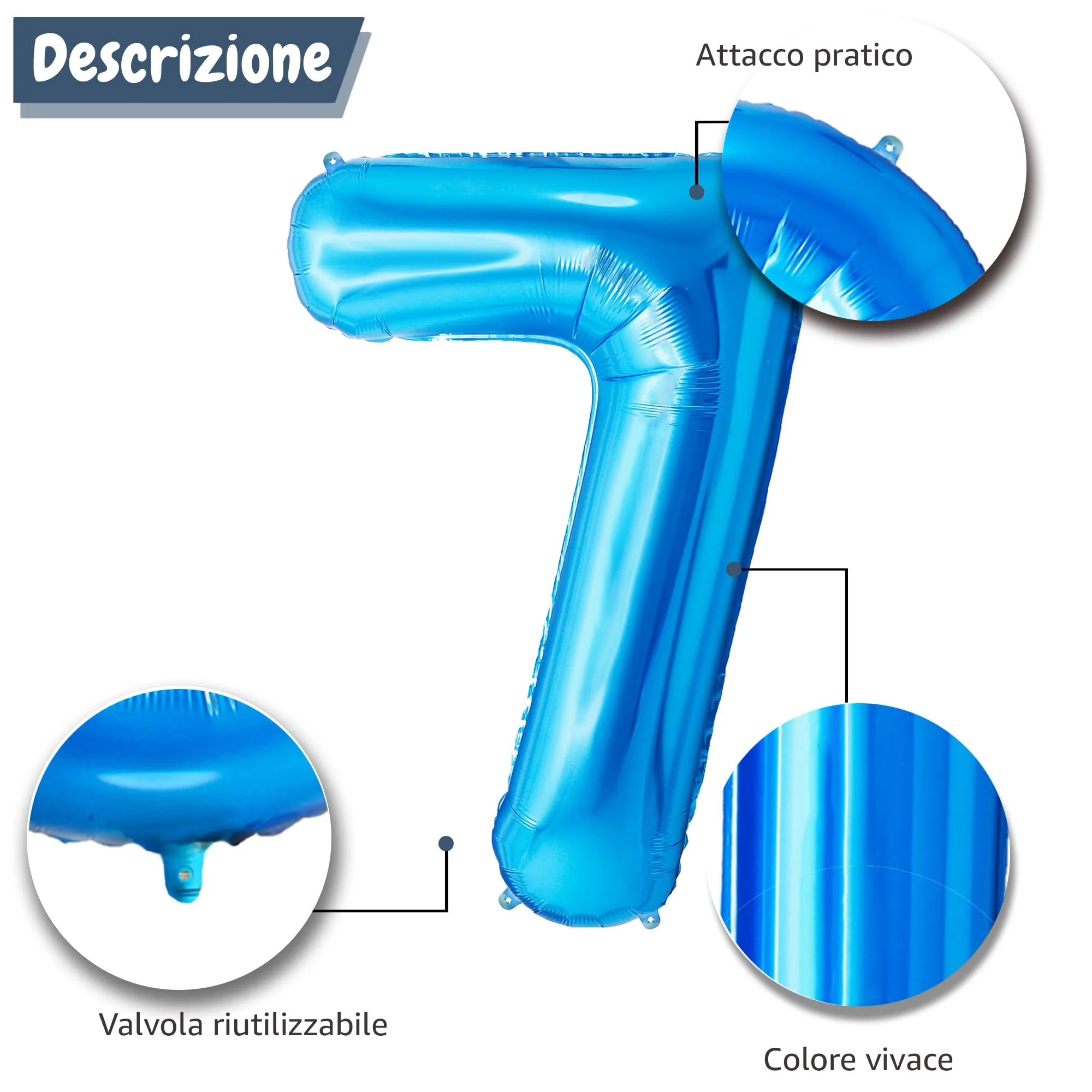FUNFEST Palloncino Numero 7 Blu 100cm – Decorazione Compleanno Ragazzo – Elio o Aria - immagine 6