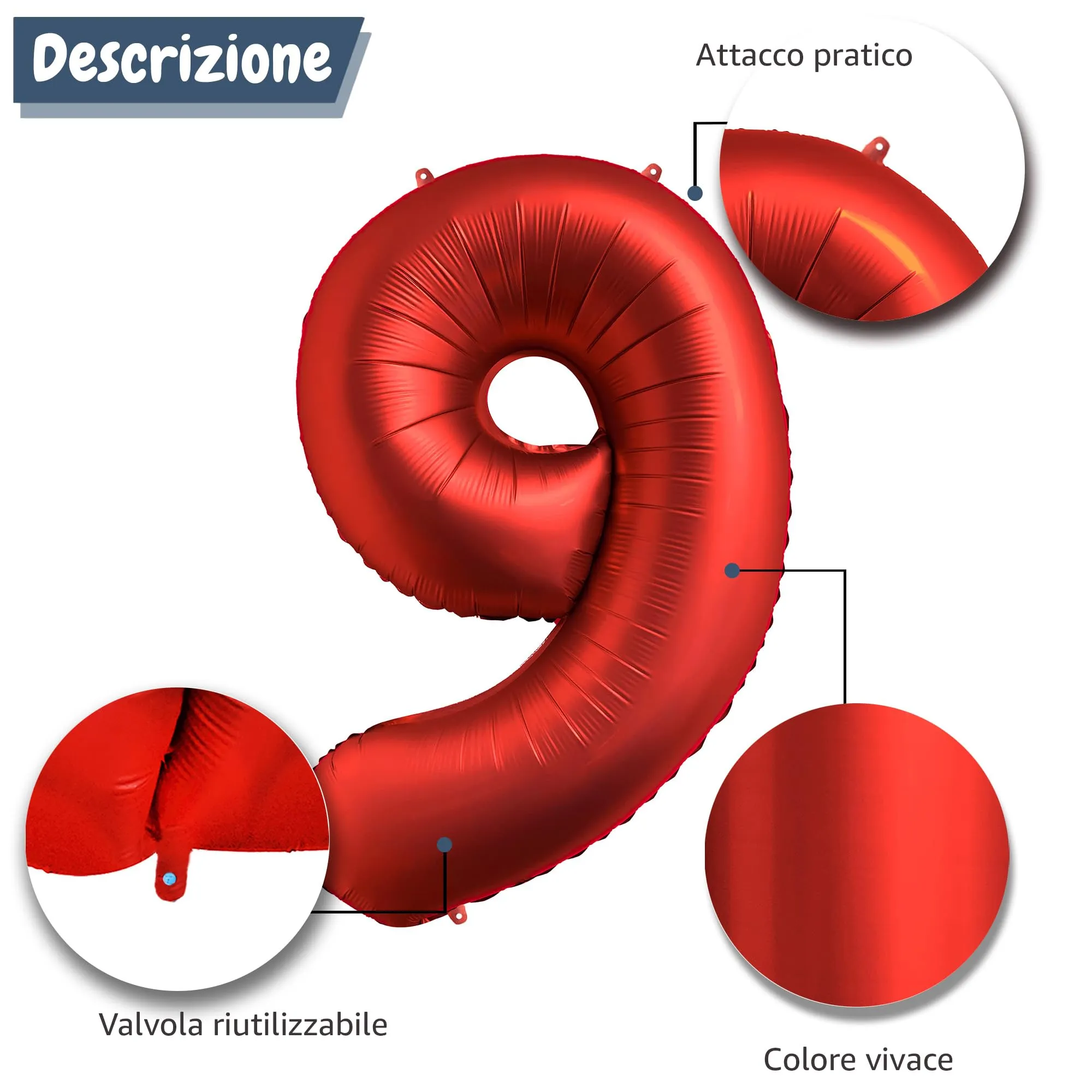 FUNFEST Palloncino Numero 9 Rosso 100cm – Decorazione Compleanno Radiosa – Elio o Aria - immagine 6