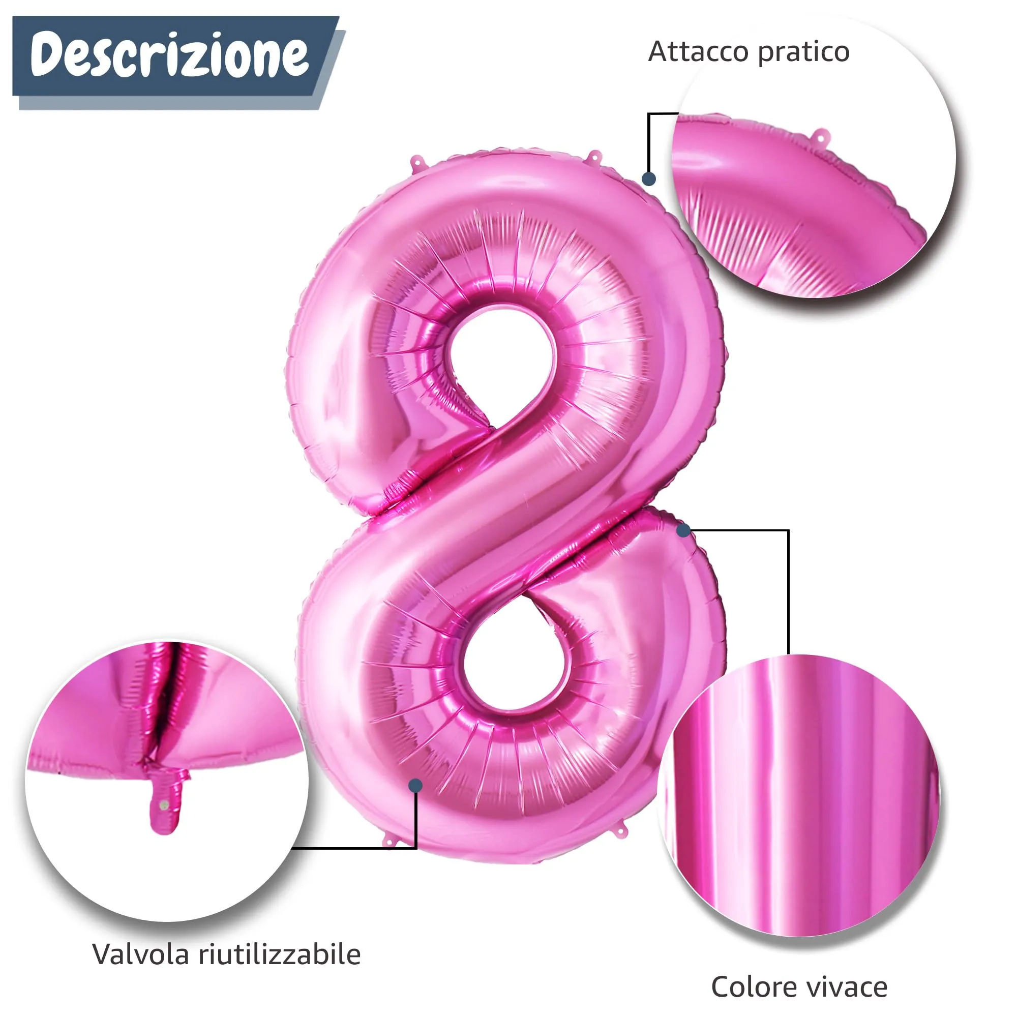 FUNFEST Palloncino Numero 8 Rosa 100cm – Decorazione Compleanno Ragazza – Elio o Aria - immagine 6