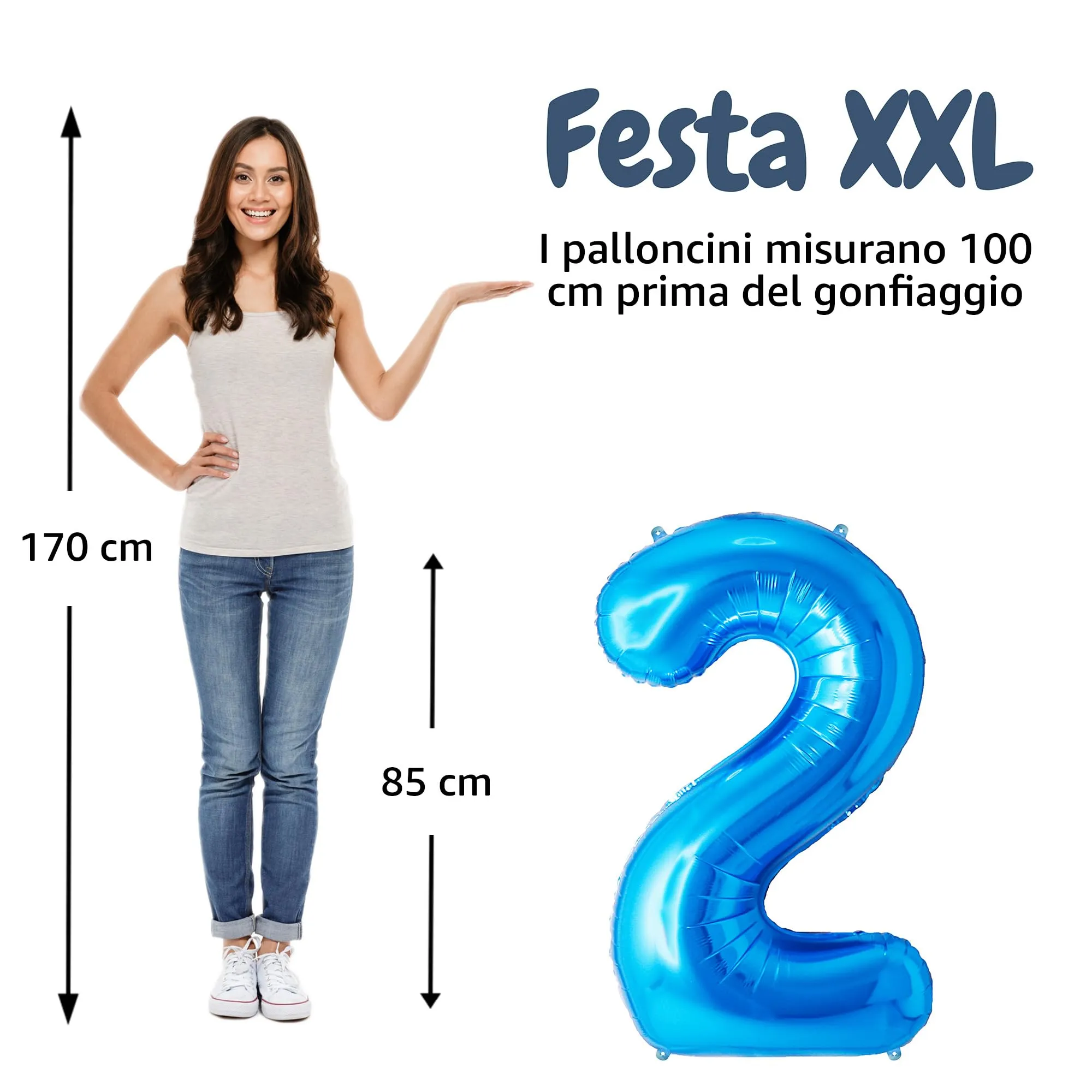 FUNFEST Palloncino Numero 2 Blu Lucido 100cm - immagine 2