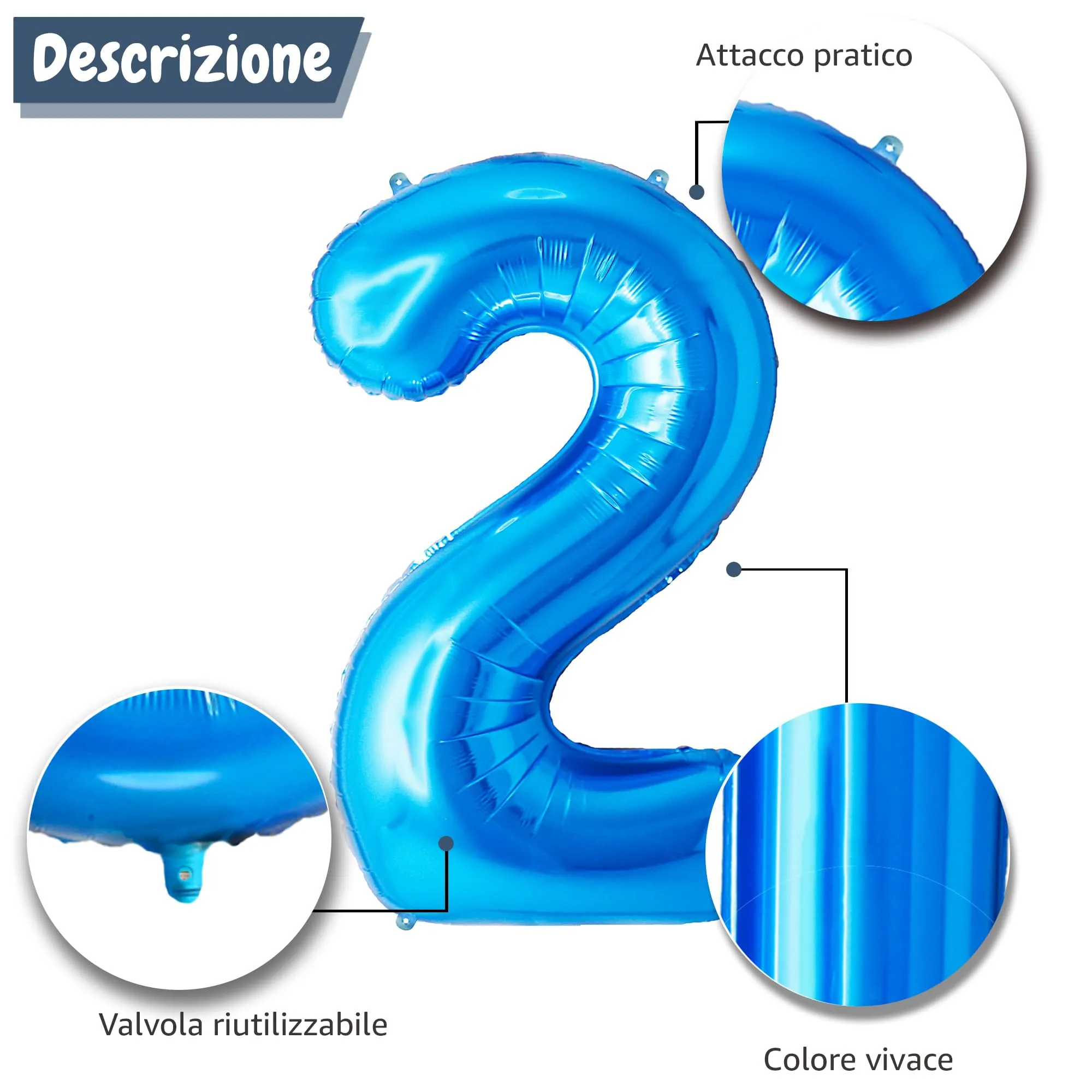 FUNFEST Palloncino Numero 2 Blu Lucido 100cm - immagine 6