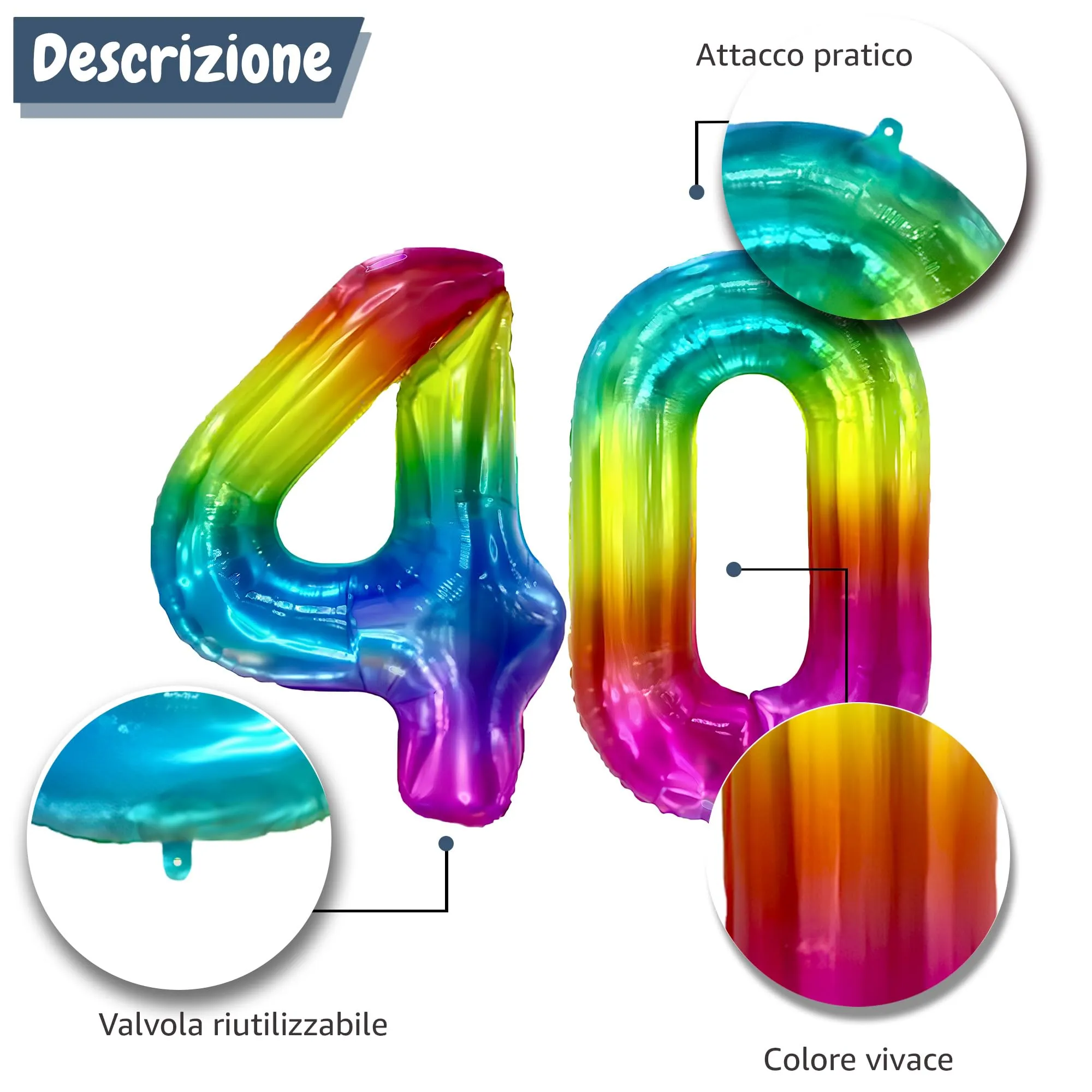 FUNFEST Palloncini 40° Compleanno Arcobaleno Giganti 100cm - immagine 6