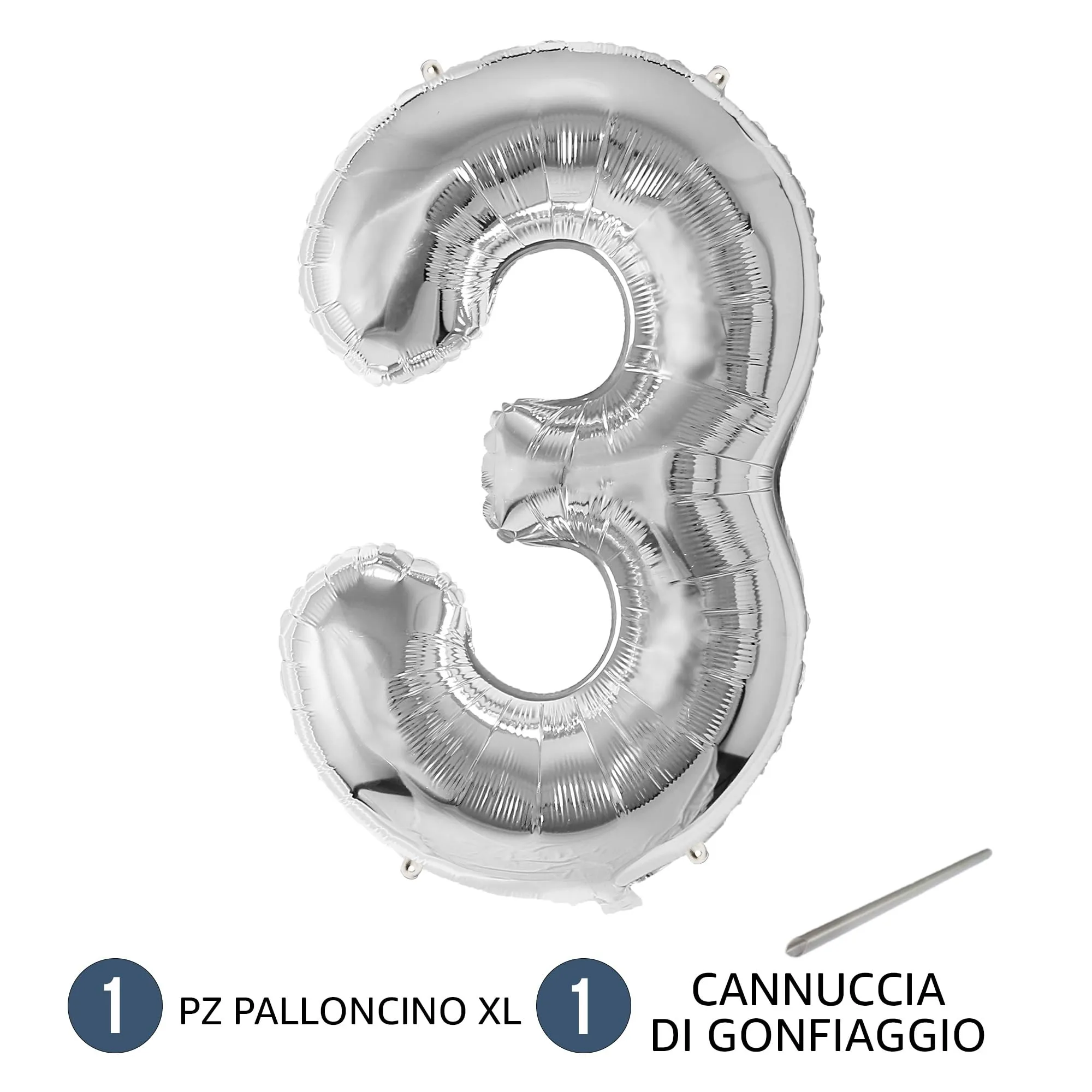 FUNFEST Palloncino Numero 3 Argento Metallizzato 100cm - immagine 7