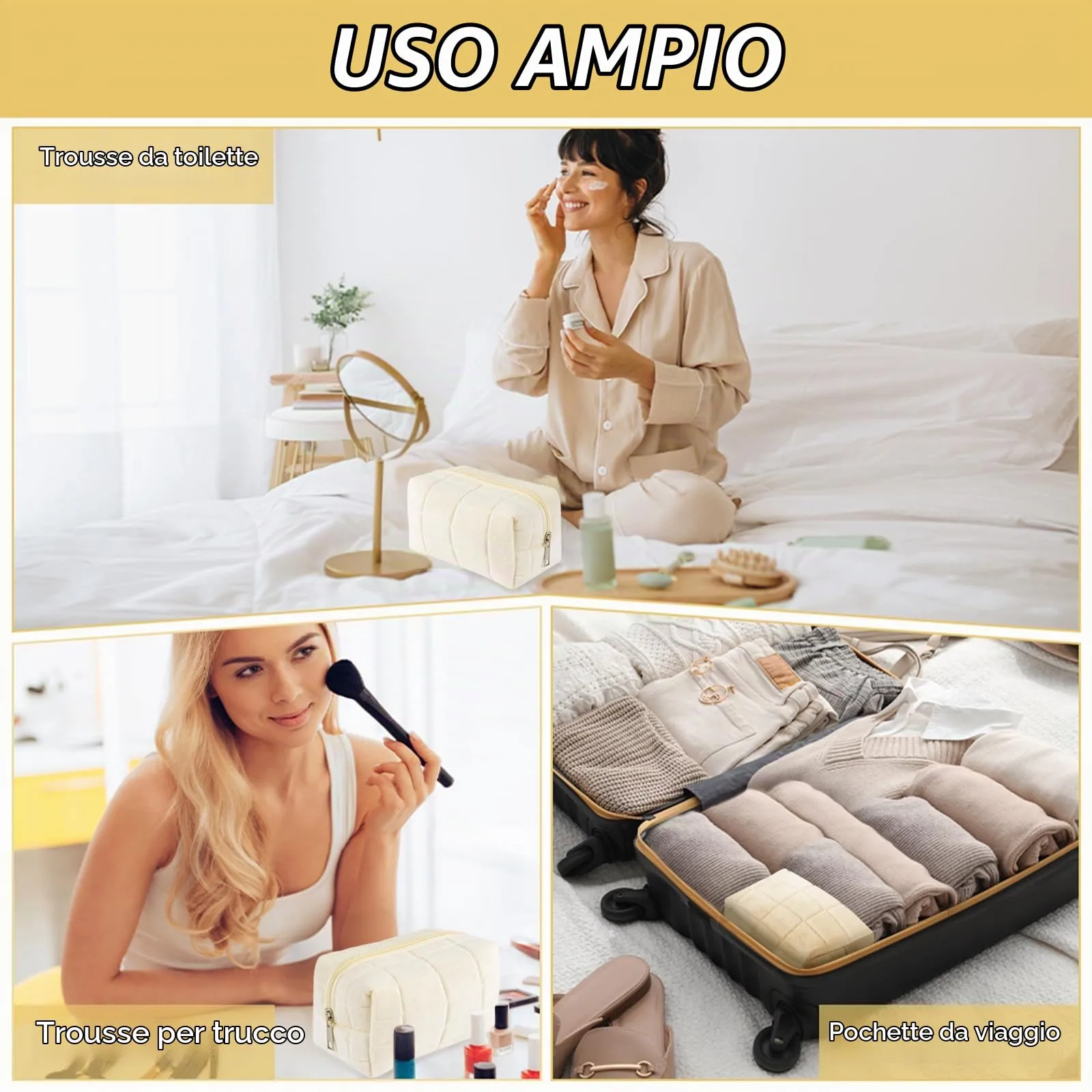 Aucuu Trousse da viaggio per cosmetici, coquette, beauty case, da donna, con motivo floreale, per bambini, donne e uomini, # 6 bianco, 17 * 11 * 10 cm, Elegante - immagine 5