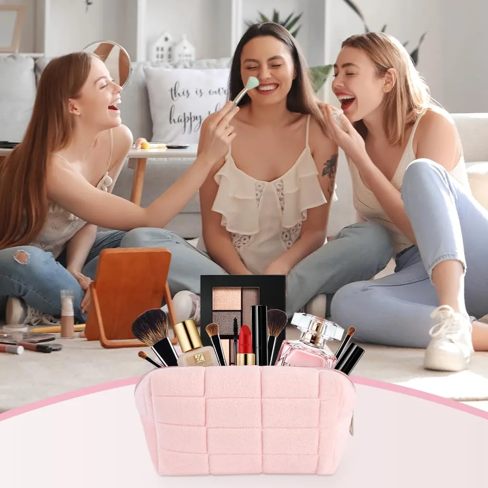 Aucuu Trousse da viaggio per cosmetici, coquette, beauty case, da donna, con motivo floreale, per bambini, donne e uomini, #5 rosa, 17 * 11 * 10 cm, Elegante - immagine 6