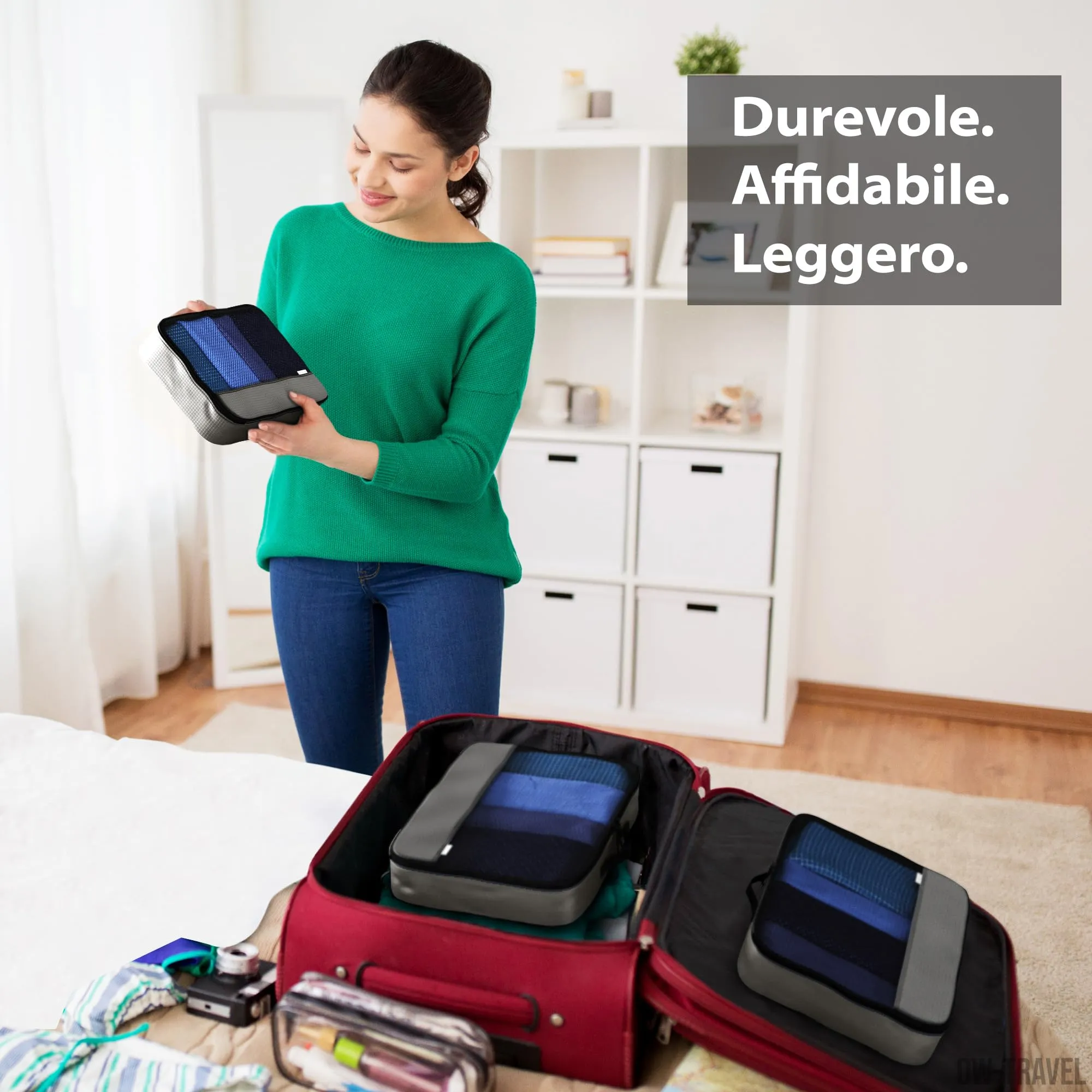 OW-Travel Organizer Valigia, Packing Cubes, Cubi Viaggio, Grigio M 5 Pezzi - immagine 6