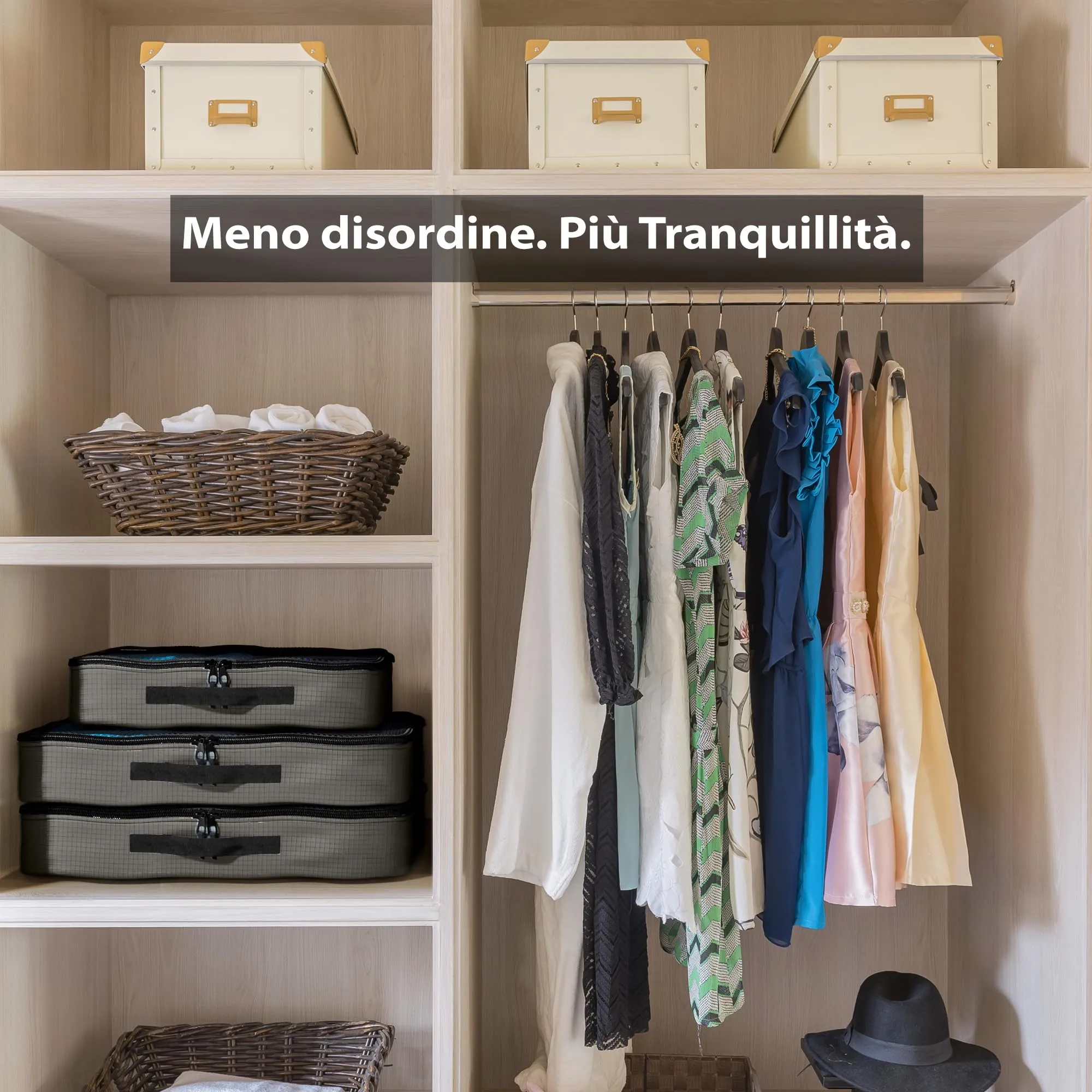 OW-Travel Organizer Valigia, Packing Cubes, Cubi Viaggio, Grigio M 5 Pezzi - immagine 7