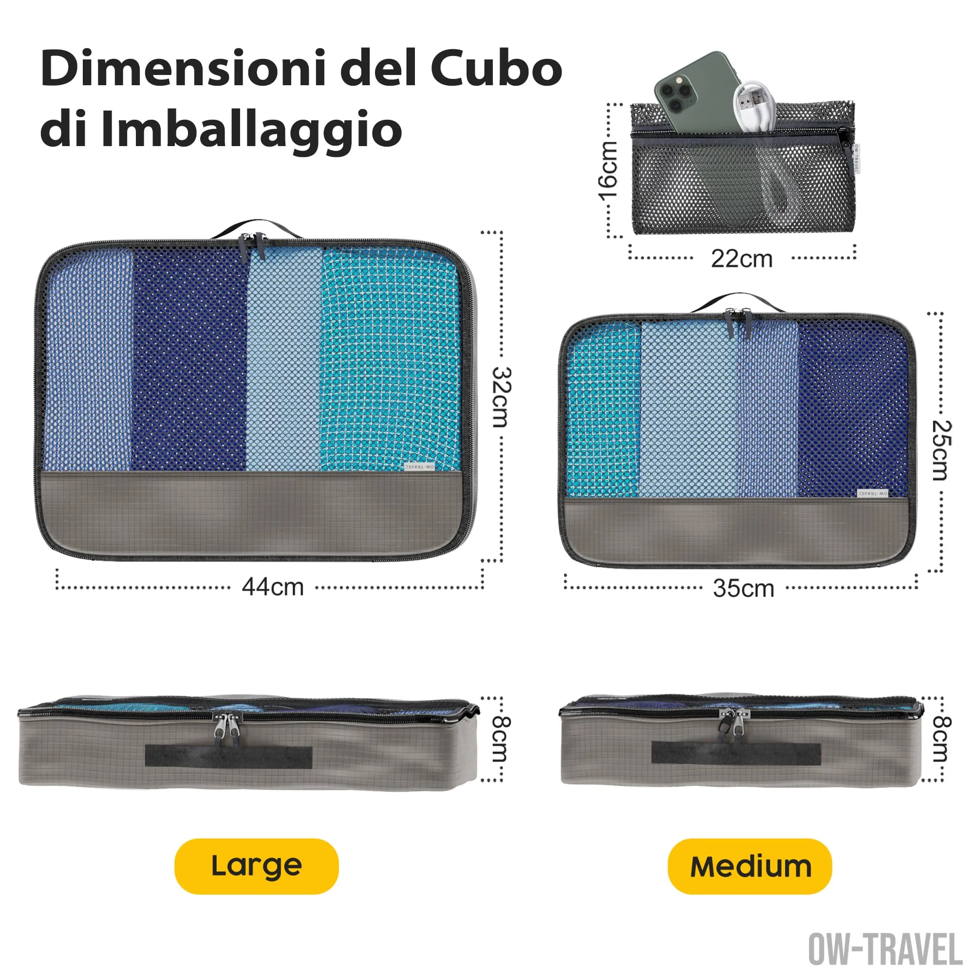 OW-Travel Organizer Valigia, Packing Cubes, Cubi Viaggio Grigio M/L 5 Pezzi - immagine 4