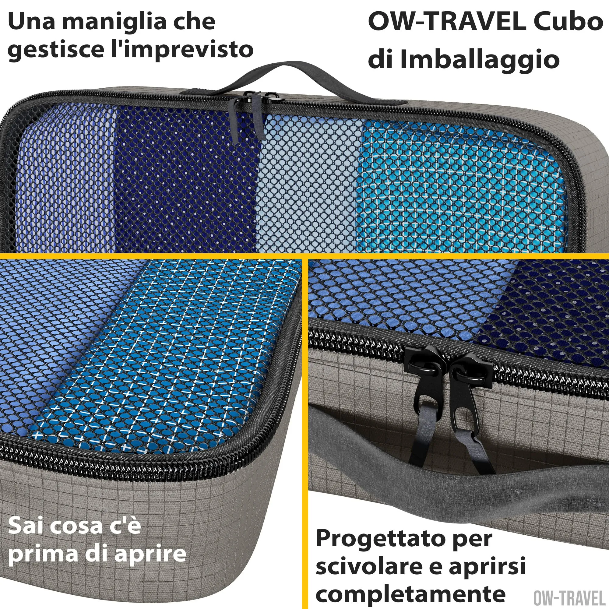 OW-Travel Organizer Valigia, Packing Cubes, Cubi Viaggio Grigio M/L 5 Pezzi - immagine 5