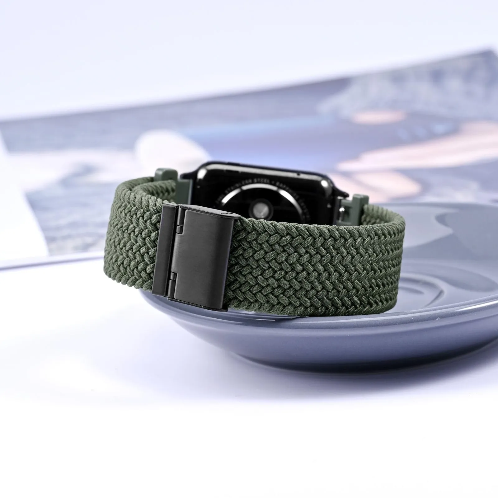 WOCCI 16mm Intrecciato Nylon Cinturino per Orologio da Uomo e da Donna, Regolabile Fibbia Nera (Verde Kaki) - immagine 2