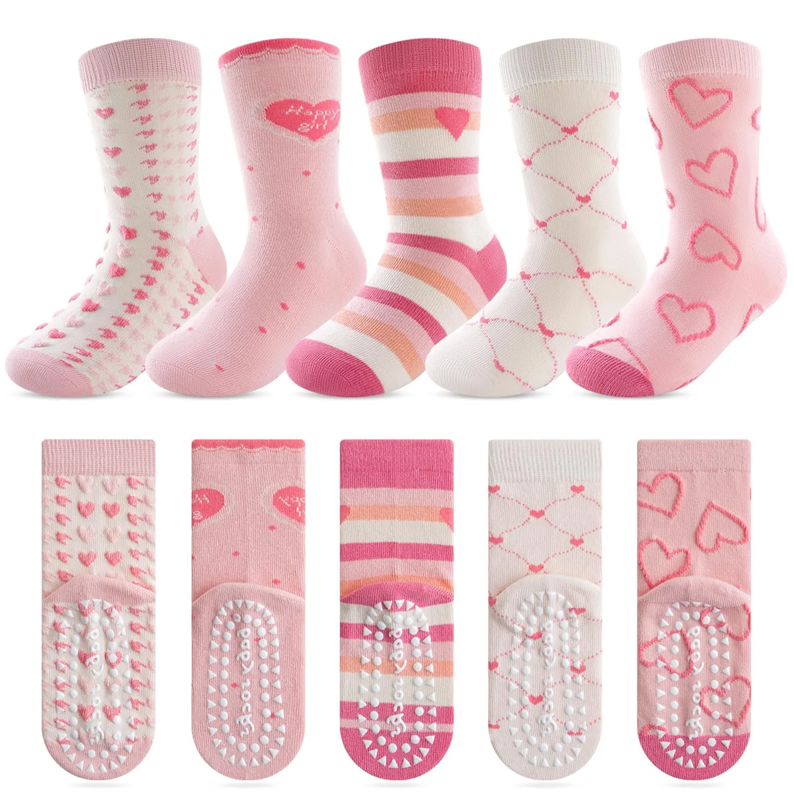 Kyopp 5 paia di calzini antiscivolo per bambini in cotone, calzini ABS antiscivolo per ragazzi e ragazze con motivi animali 25-37EU, 33-37 - immagine 1