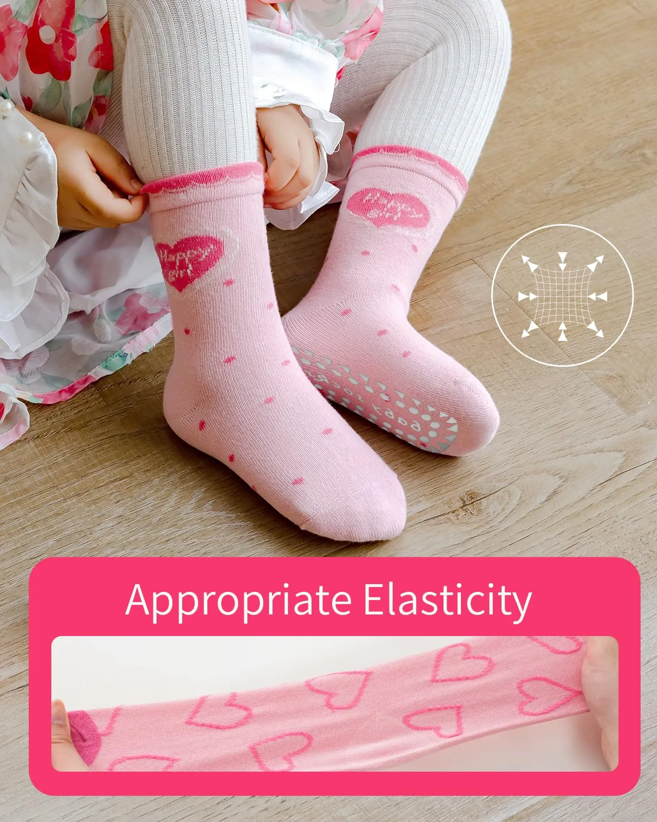 Kyopp 5 paia di calzini antiscivolo per bambini in cotone, calzini ABS antiscivolo per ragazzi e ragazze con motivi animali 25-37EU, 33-37 - immagine 3