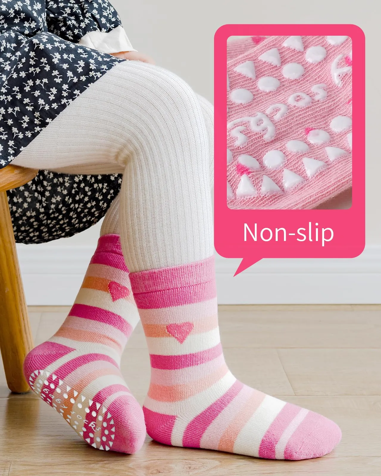 Kyopp 5 Paar Stoppersocken Kinder Baumwolle Socken Jungen Mädchen ABS Anti Rutsch Socken, 25-28 - immagine 4