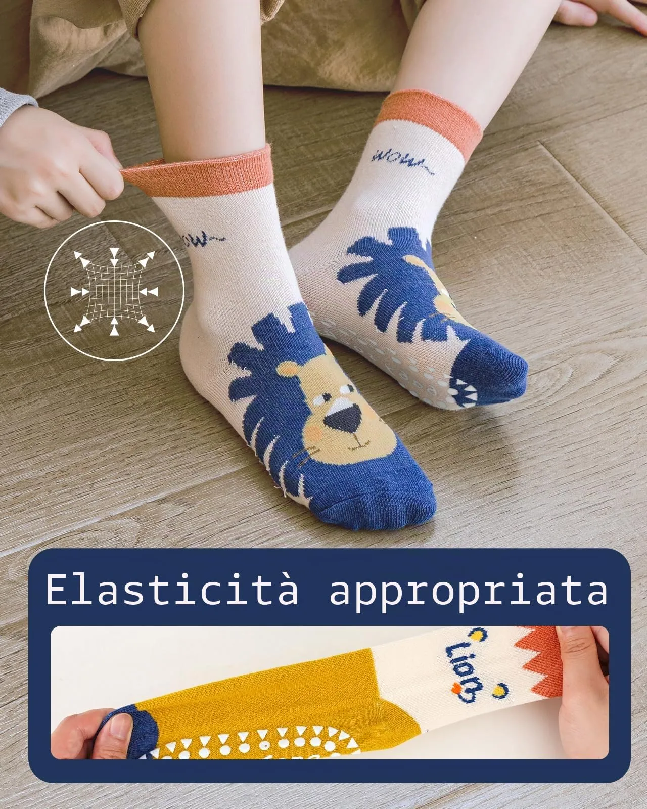 Kyopp 5 Paar Stoppersocken Kinder Baumwolle Socken Jungen Mädchen ABS Anti Rutsch Socken Tiermotive 25-37EU(ABS-Löwenjunge L) - immagine 4