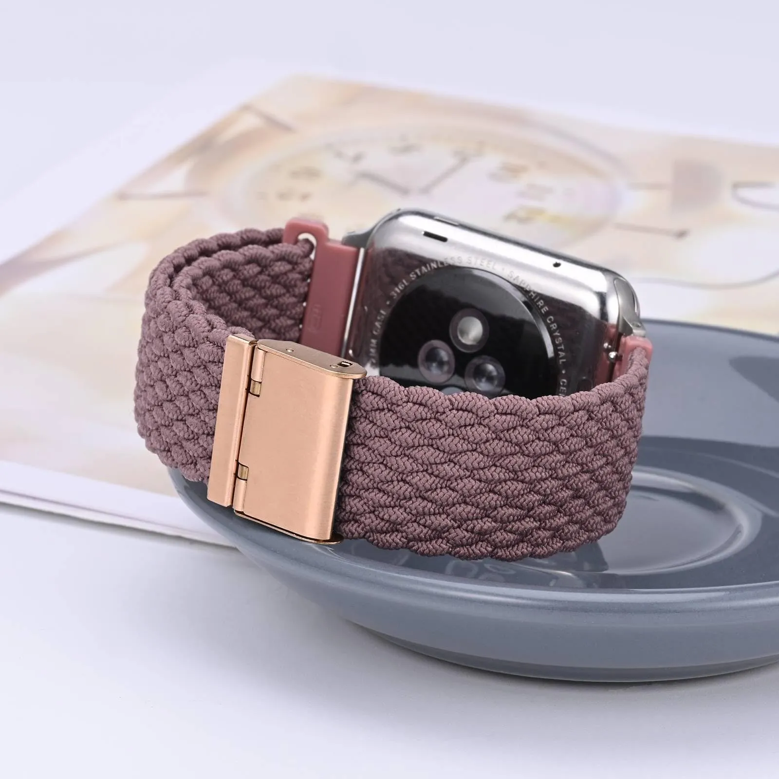 WOCCI 18mm Intrecciato Nylon Cinturino per Orologio da Uomo e da Donna, Regolabile Fibbia Oro Rosa (Woodrose) - immagine 2