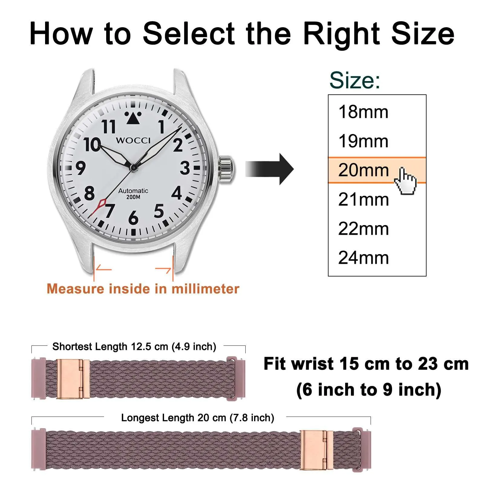 WOCCI 16mm Intrecciato Nylon Cinturino per Orologio da Uomo e da Donna, Regolabile Fibbia Oro Rosa (Woodrose) - immagine 4