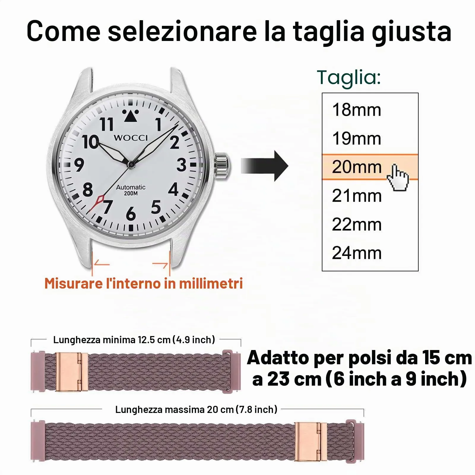 WOCCI 20mm Intrecciato Nylon Cinturino per Orologio da Uomo e da Donna, Regolabile Fibbia Oro Rosa (Woodrose) - immagine 4