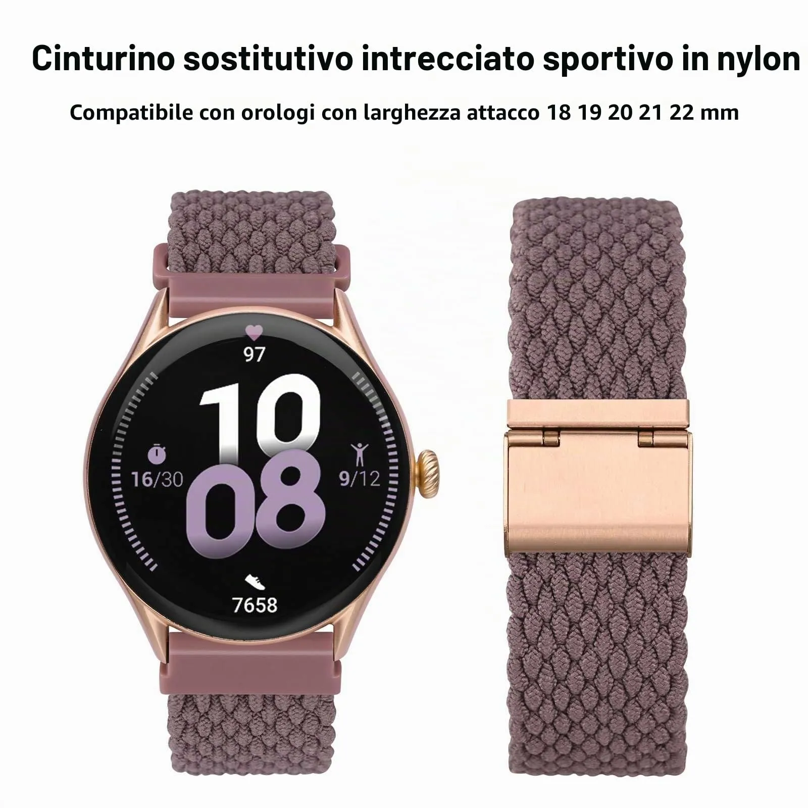 WOCCI 20mm Intrecciato Nylon Cinturino per Orologio da Uomo e da Donna, Regolabile Fibbia Oro Rosa (Woodrose) - immagine 9