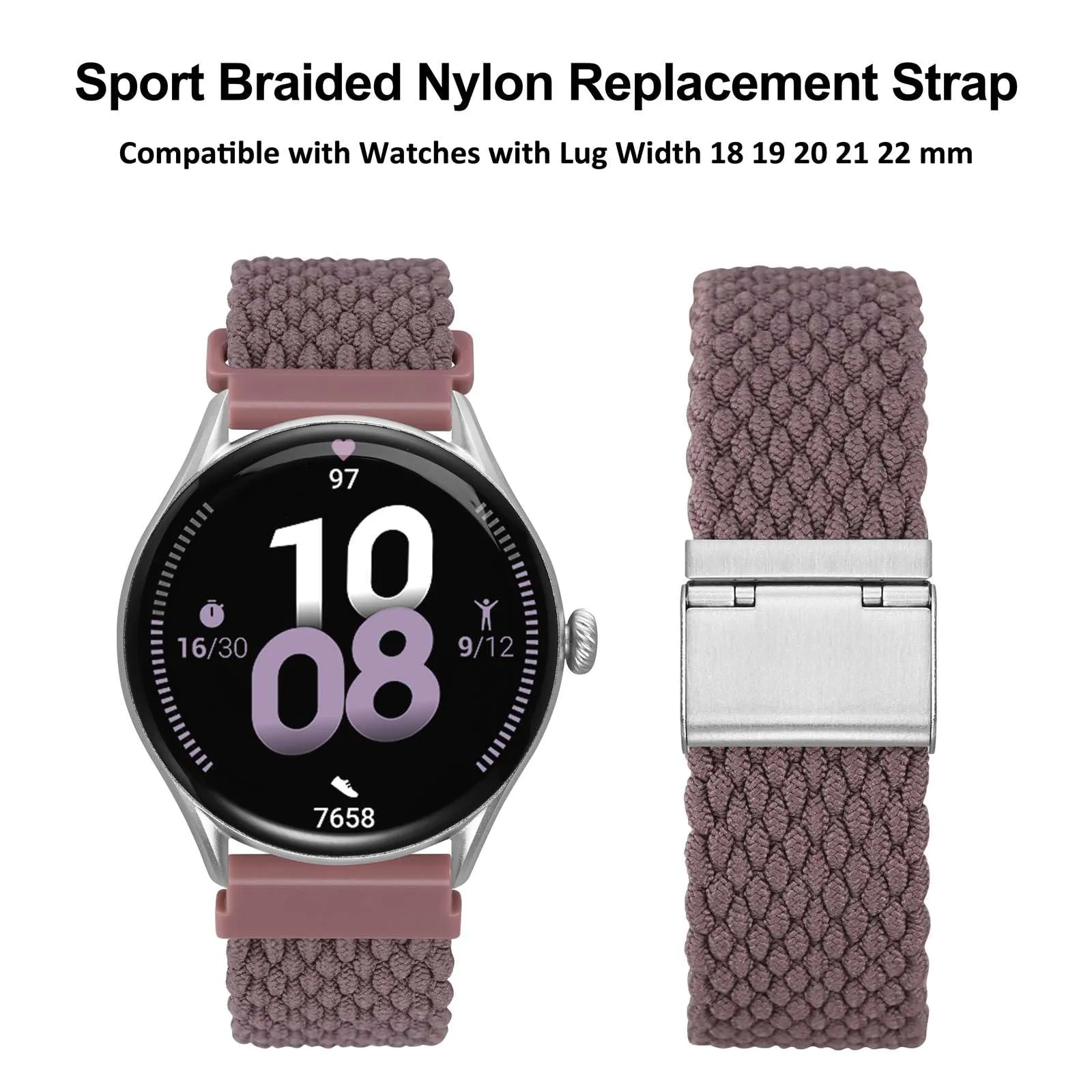 WOCCI 18mm Intrecciato Nylon Cinturino per Orologio da Uomo e da Donna, Regolabile Fibbia Argento (Woodrose) - immagine 9