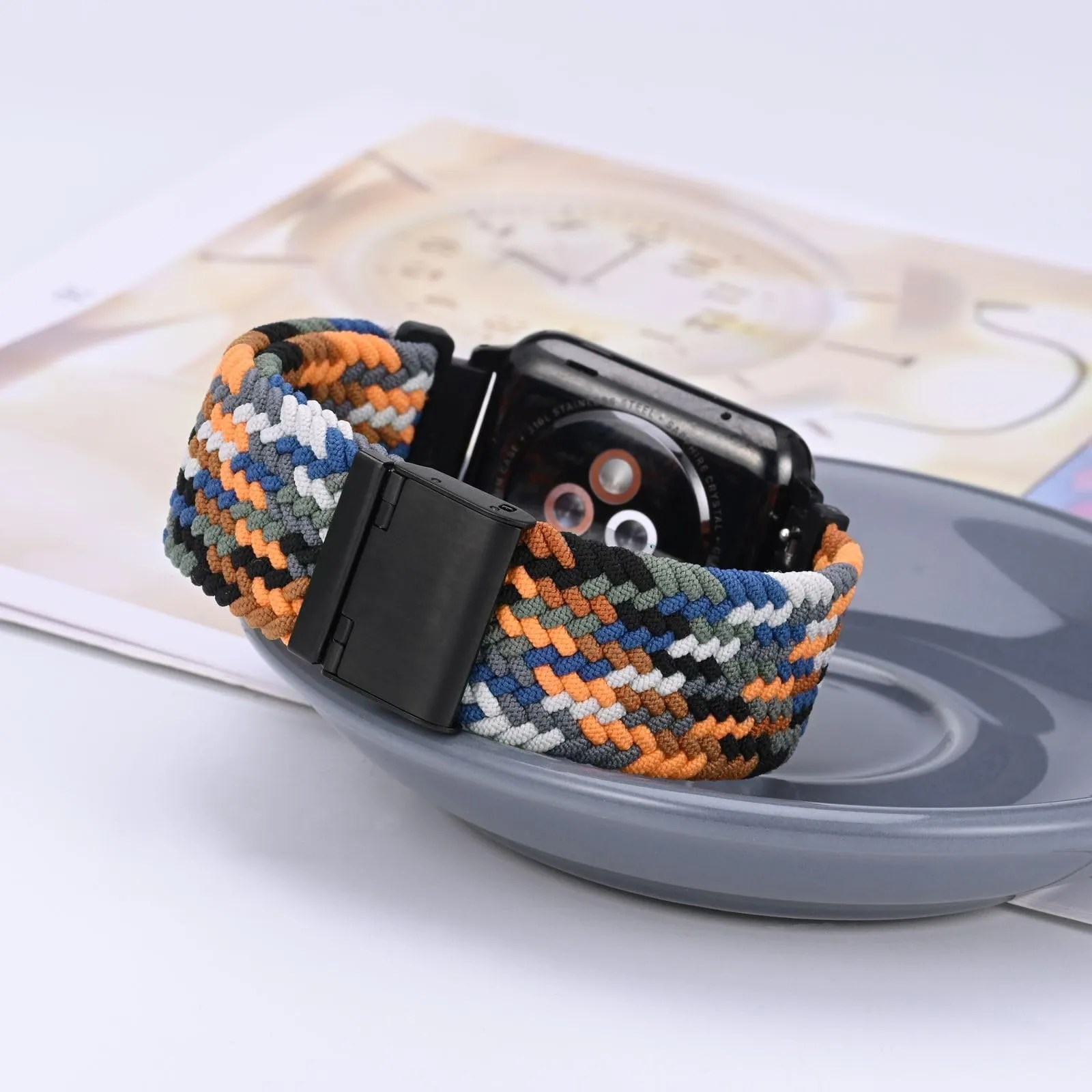 WOCCI 20mm Intrecciato Nylon Cinturino per Orologio da Uomo e da Donna, Regolabile Fibbia Nera (Camo) - immagine 2