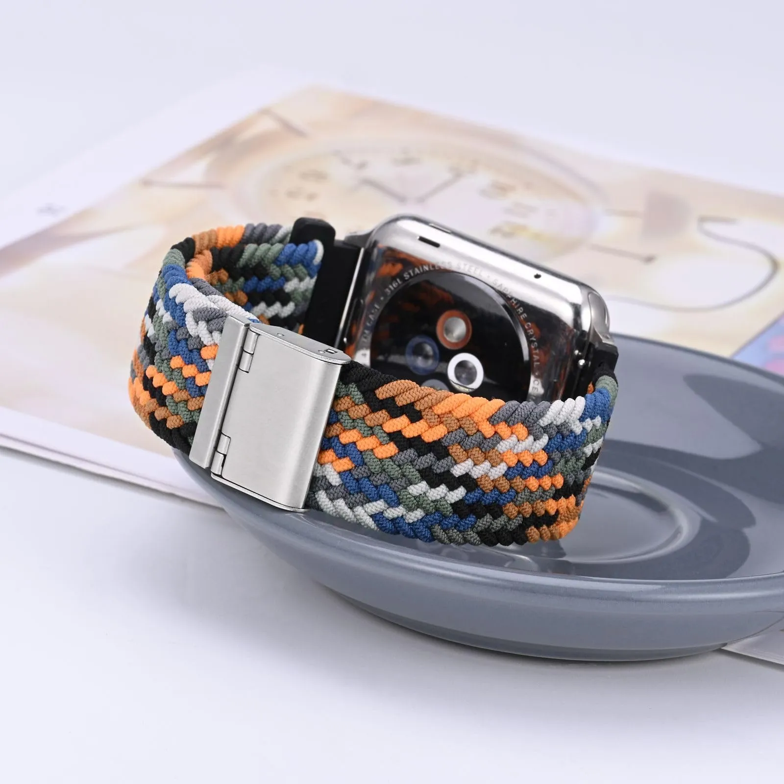 WOCCI 20mm Intrecciato Nylon Cinturino per Orologio da Uomo e da Donna, Regolabile Fibbia Argento (Camo) - immagine 2