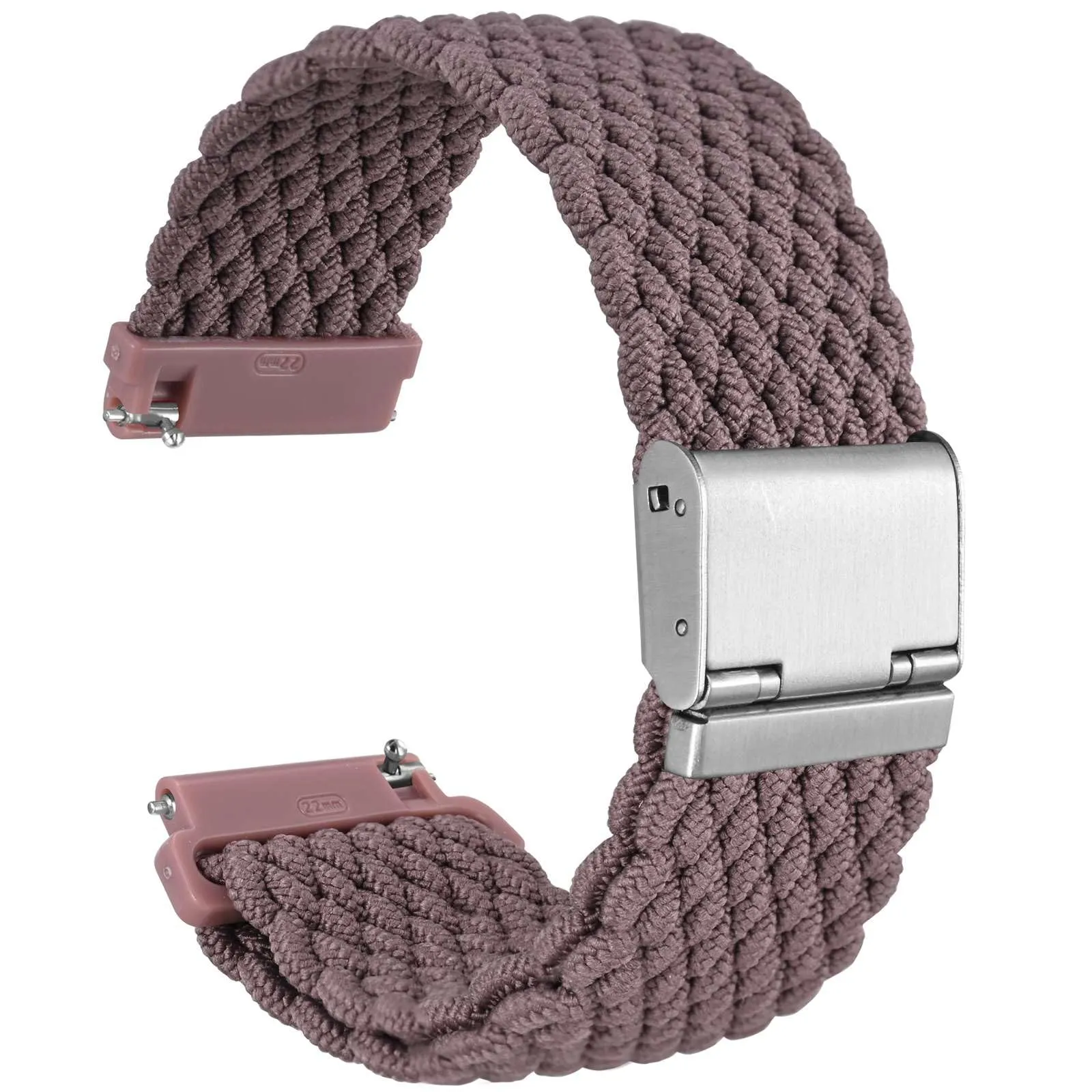 WOCCI 22mm Intrecciato Nylon Cinturino per Orologio da Uomo e da Donna, Regolabile Fibbia Argento (Woodrose) - immagine 1