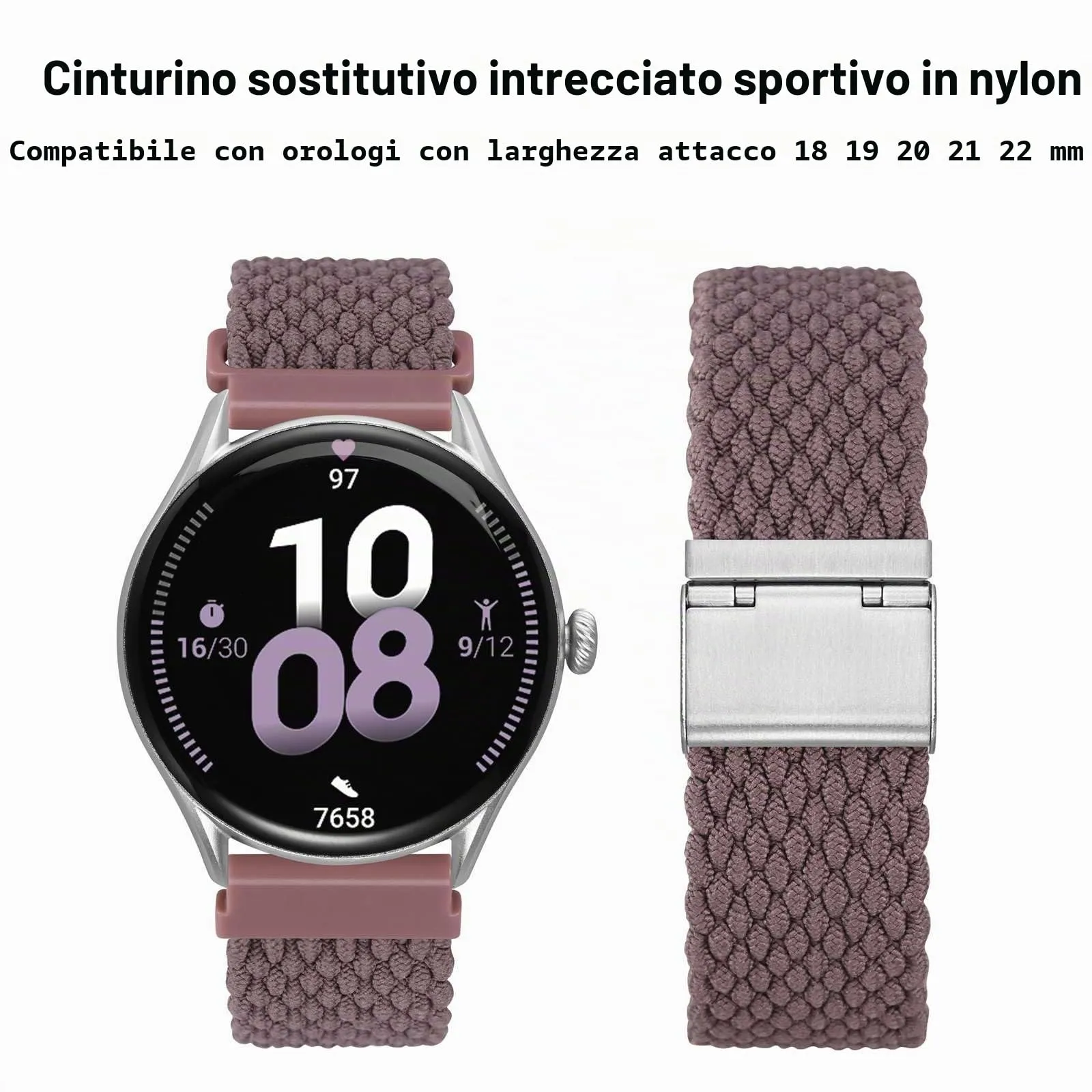 WOCCI 22mm Intrecciato Nylon Cinturino per Orologio da Uomo e da Donna, Regolabile Fibbia Argento (Woodrose) - immagine 9