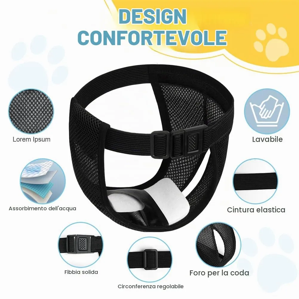 Aomig Lavabili Pannolini per Cani Femmina, Pannolini Cane Riutilizzabili, Pannolino Mutande Mestruali Cane, Pantaloni Mestruali Igienici per Cani di Piccola con 6 Cuscinetti di Ricambio(Nero-XL) - immagine 3