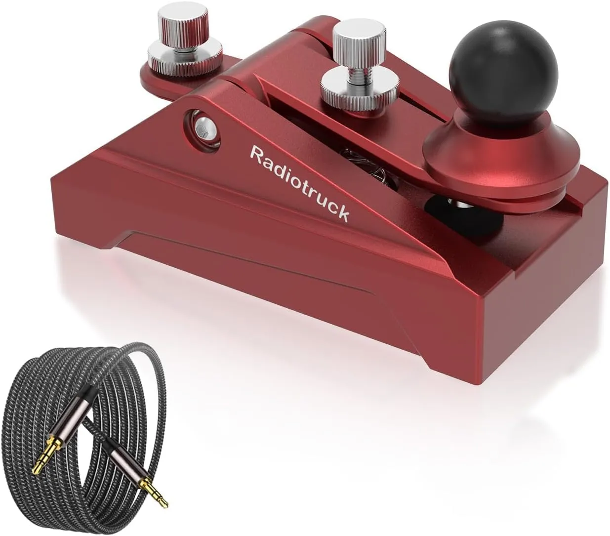 CW Morse Code Key - Chiave tascabile con codice Morse Telegraph Base in lega di alluminio grigia per radioamatoriali, tensione regolabile (rosso) - immagine 1