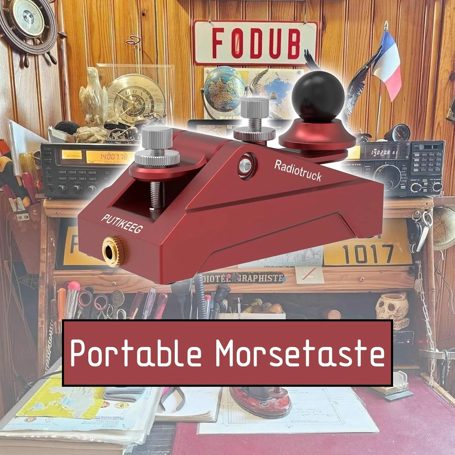 CW Morse Code Key - Chiave tascabile con codice Morse Telegraph Base in lega di alluminio grigia per radioamatoriali, tensione regolabile (rosso) - immagine 6