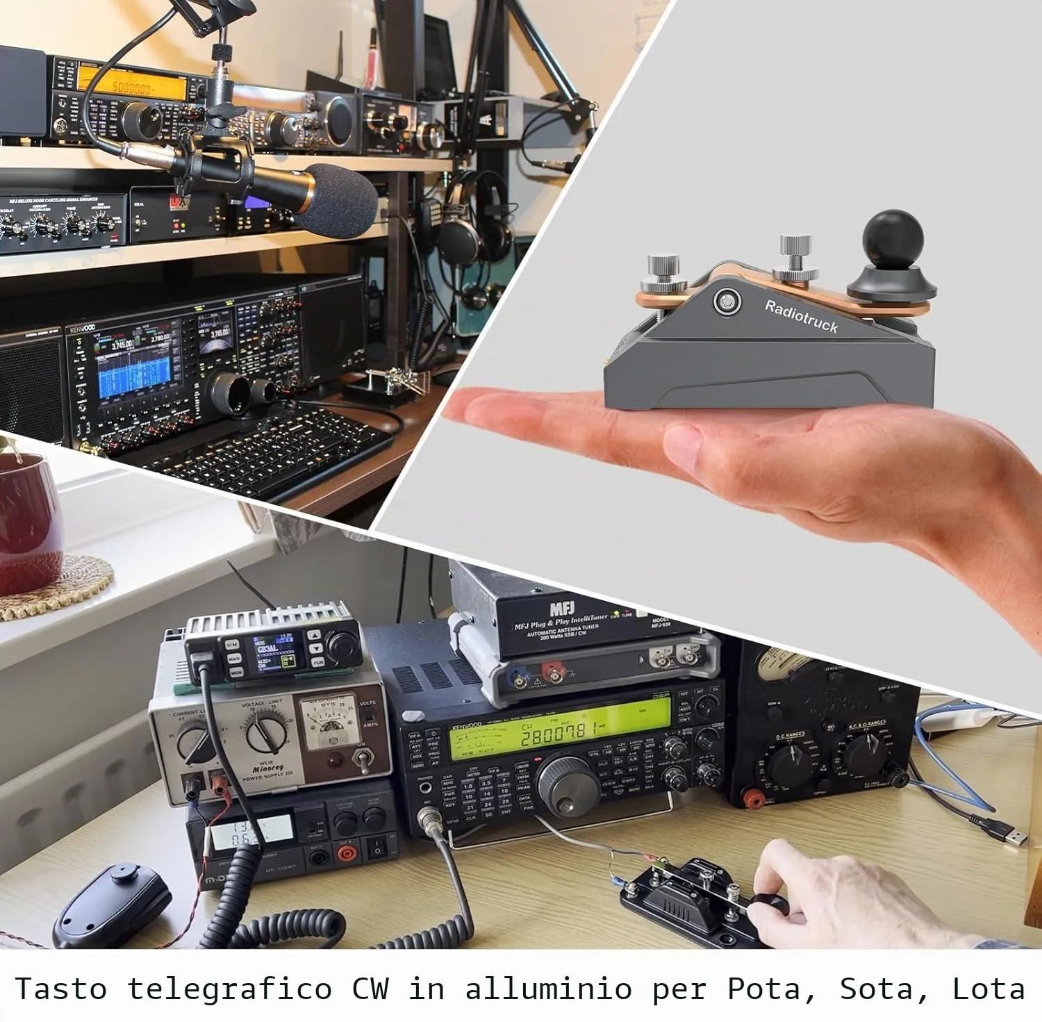 CW Morse Code Key - Chiave tascabile con codice Morse Telegraph Base in lega di alluminio grigia per radioamatoriali, tensione regolabile (grigia) - immagine 4