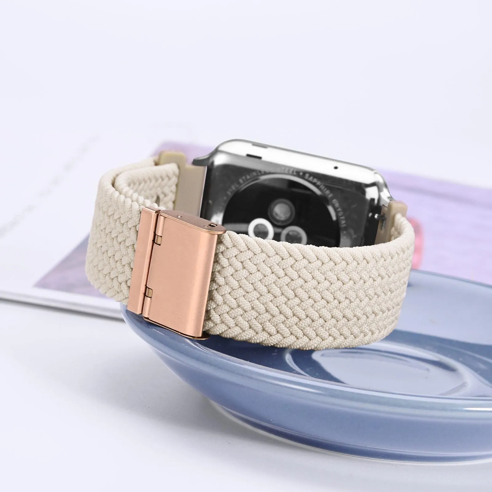 WOCCI 20mm Intrecciato Nylon Cinturino per Orologio da Uomo e da Donna, Regolabile Fibbia Oro Rosa (Galassia) - immagine 2