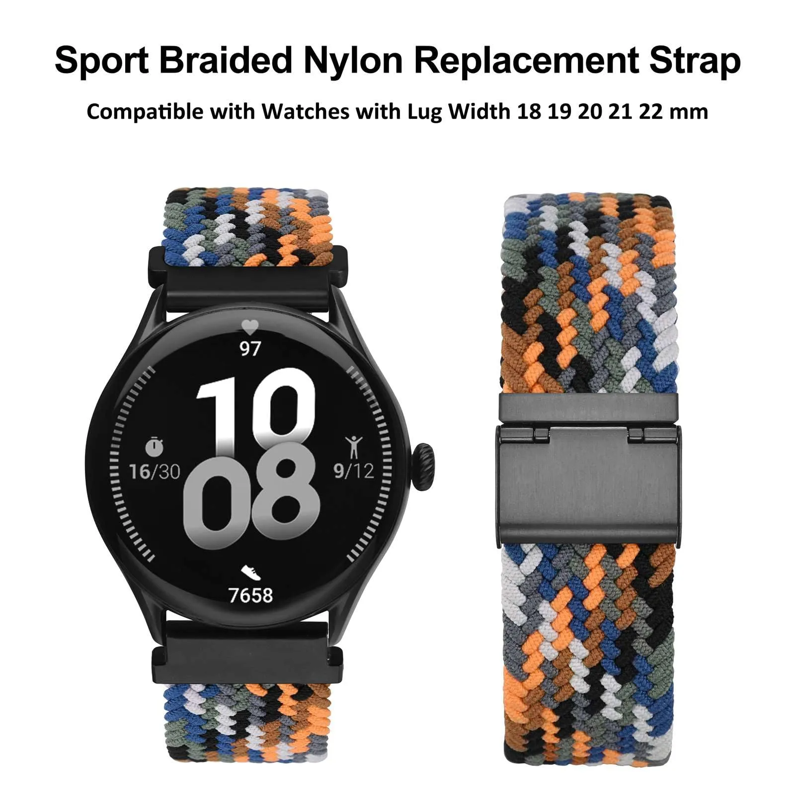 WOCCI 18mm Intrecciato Nylon Cinturino per Orologio da Uomo e da Donna, Regolabile Fibbia Nera (Camo) - immagine 9