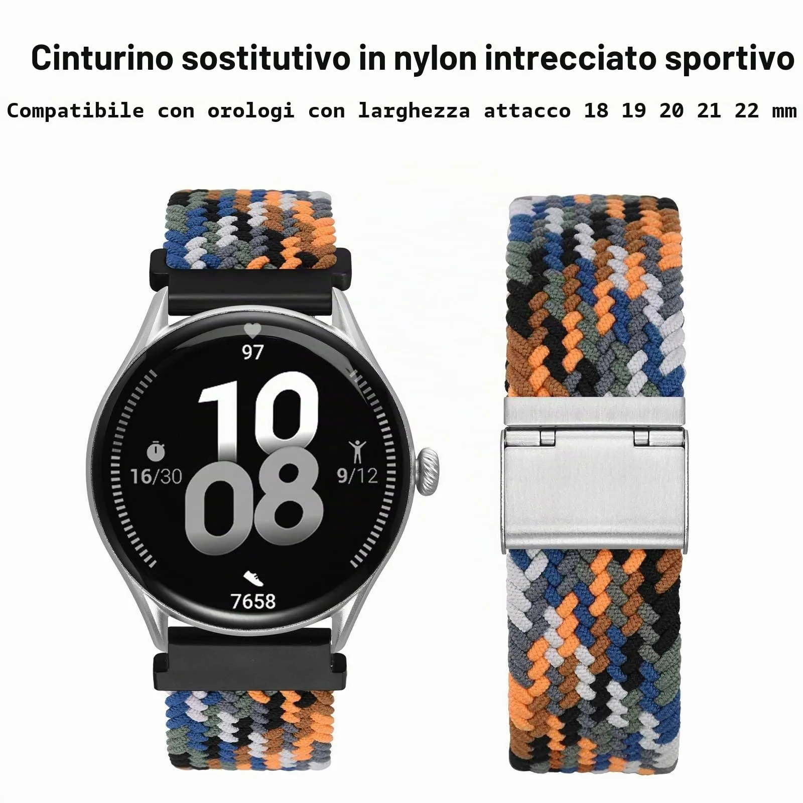 WOCCI 24mm Intrecciato Nylon Cinturino per Orologio da Uomo e da Donna, Regolabile Fibbia Argento (Camo) - immagine 9