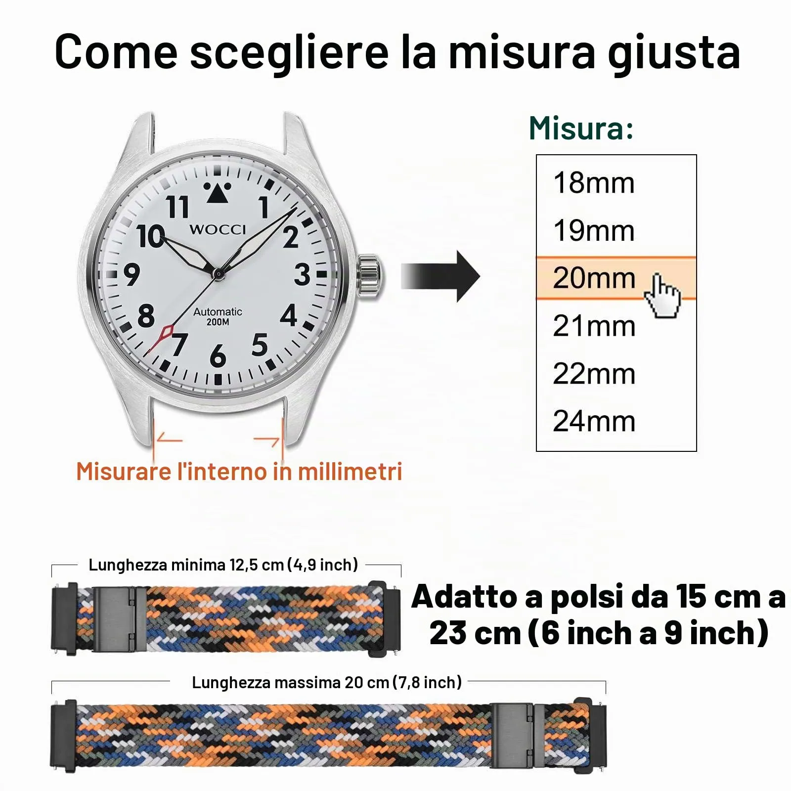 WOCCI 24mm Intrecciato Nylon Cinturino per Orologio da Uomo e da Donna, Regolabile Fibbia Nera (Camo) - immagine 4