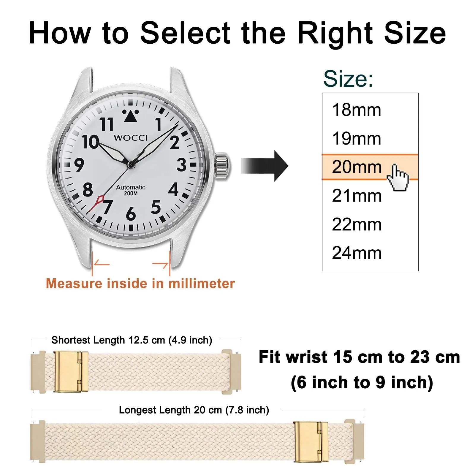 WOCCI 16mm Intrecciato Nylon Cinturino per Orologio da Uomo e da Donna, Regolabile Fibbia Dorata (Galassia) - immagine 4