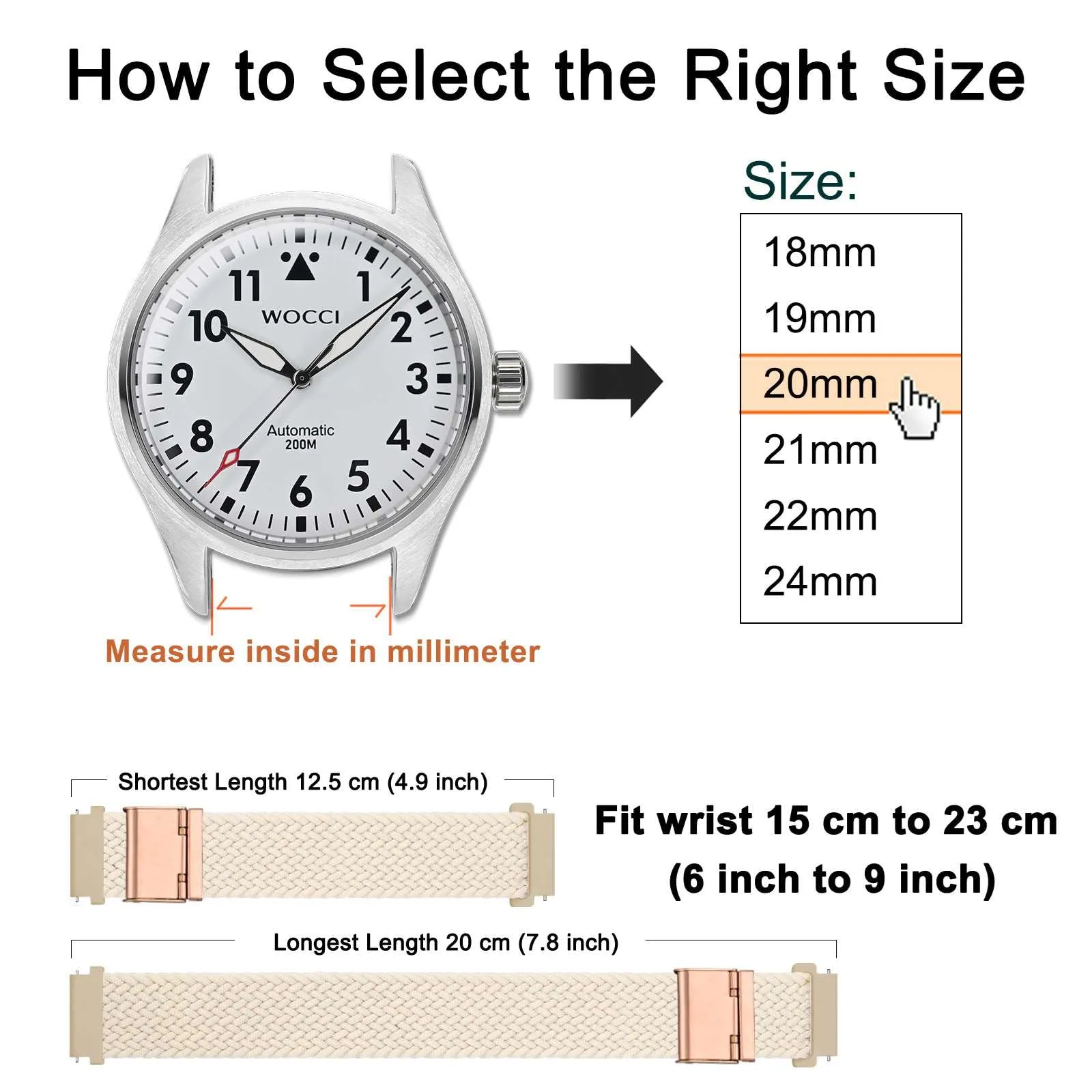 WOCCI 16mm Intrecciato Nylon Cinturino per Orologio da Uomo e da Donna, Regolabile Fibbia Oro Rosa (Galassia) - immagine 4