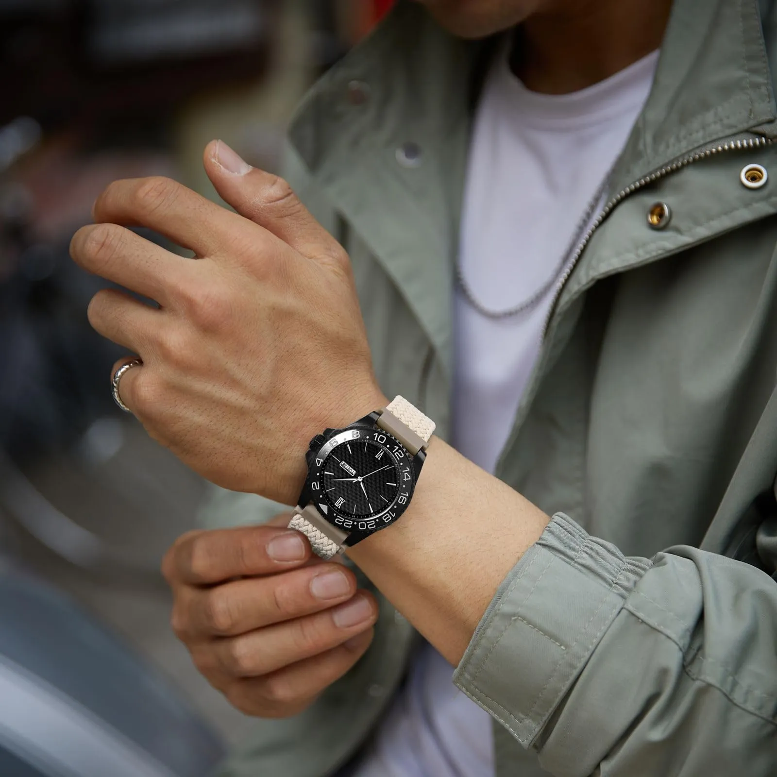 WOCCI 16mm Intrecciato Nylon Cinturino per Orologio da Uomo e da Donna, Regolabile Fibbia Oro Rosa (Galassia) - immagine 6