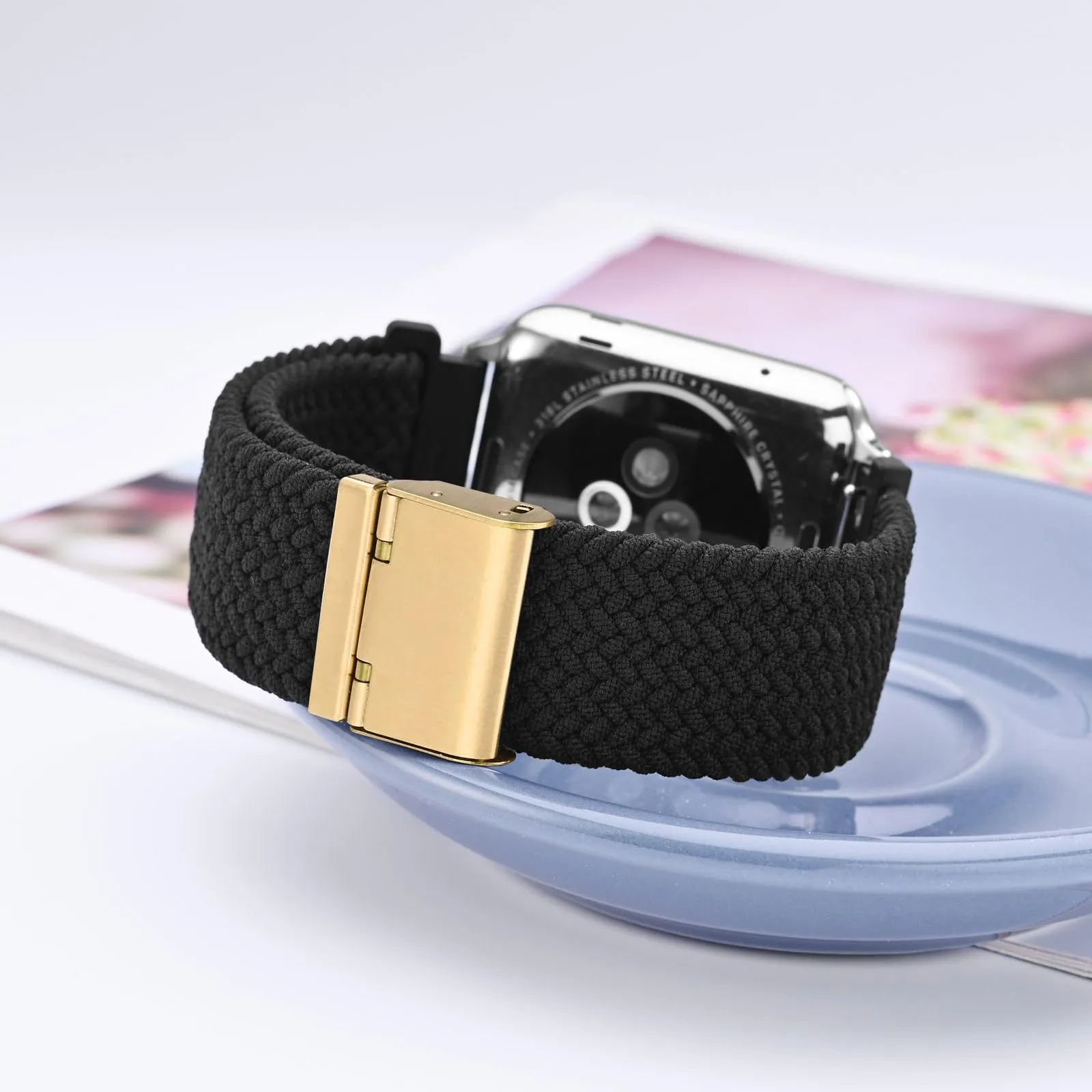 WOCCI 18mm Intrecciato Nylon Cinturino per Orologio da Uomo e da Donna, Regolabile Fibbia Dorata (Nero) - immagine 2