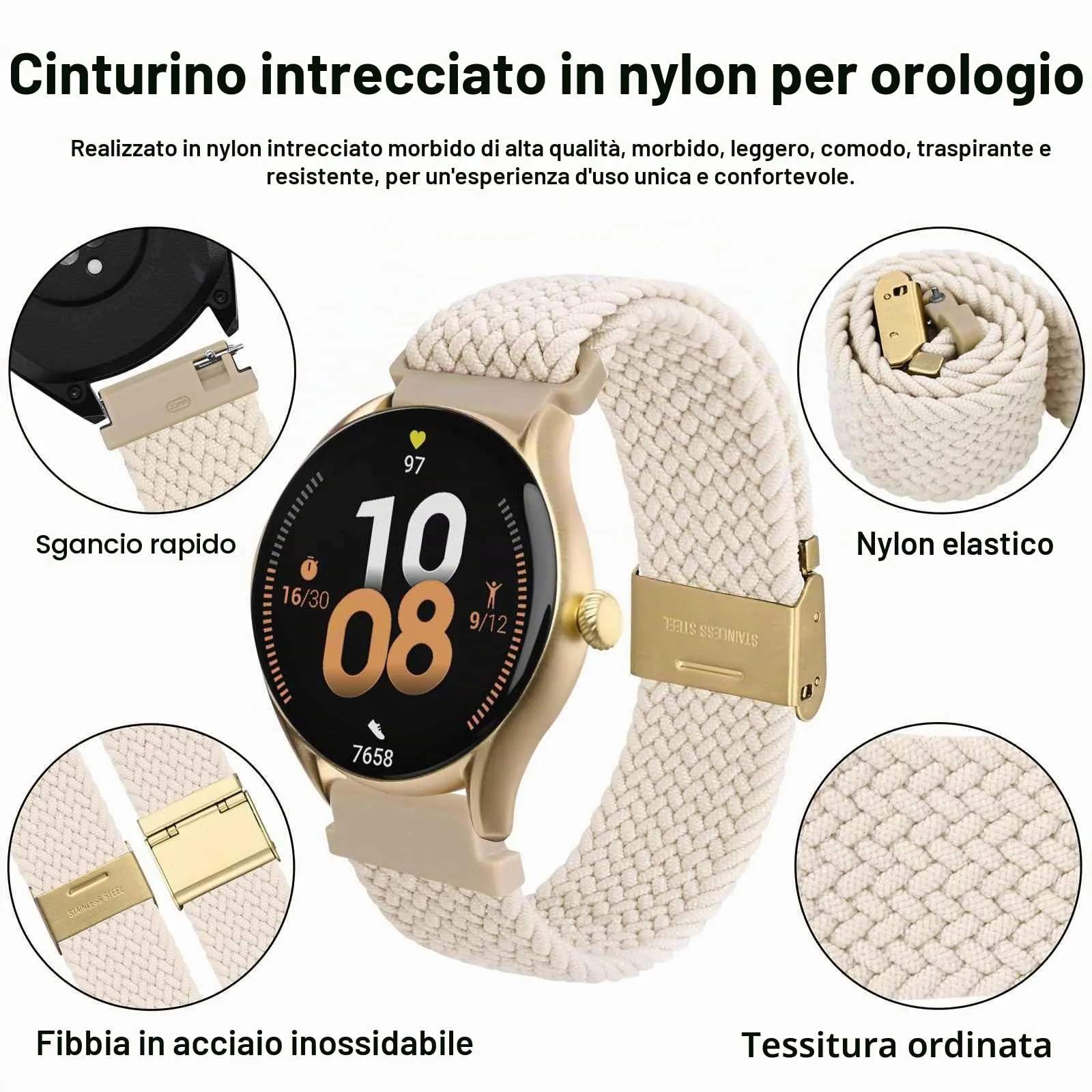 WOCCI 18mm Intrecciato Nylon Cinturino per Orologio da Uomo e da Donna, Regolabile Fibbia Dorata (Galassia) - immagine 3