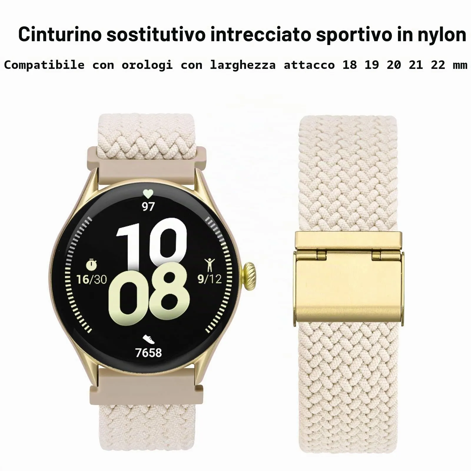 WOCCI 18mm Intrecciato Nylon Cinturino per Orologio da Uomo e da Donna, Regolabile Fibbia Dorata (Galassia) - immagine 9